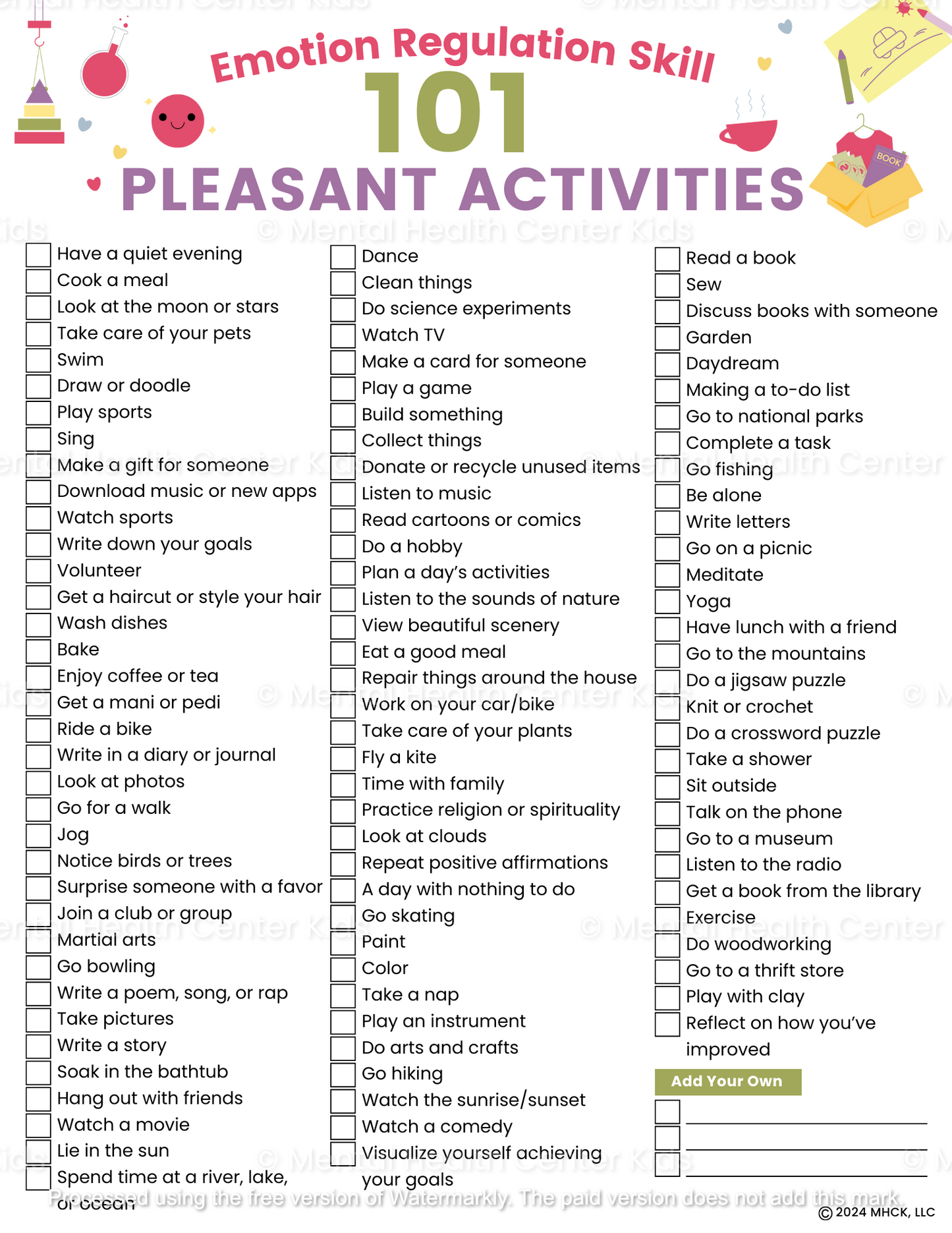 pleasant activities list dbt worksheet