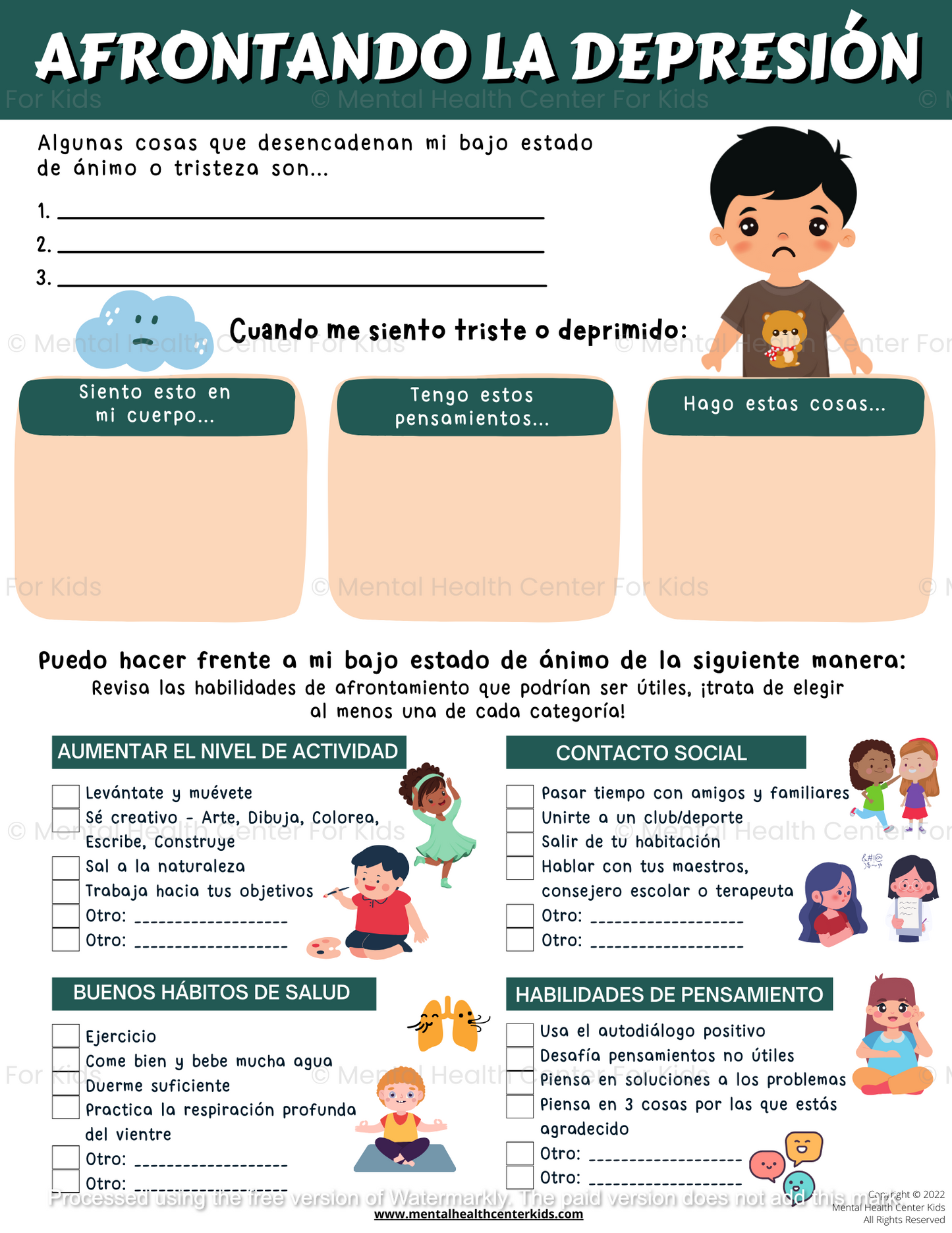 Hojas De Trabajo Sobre Depresion Para Ninos