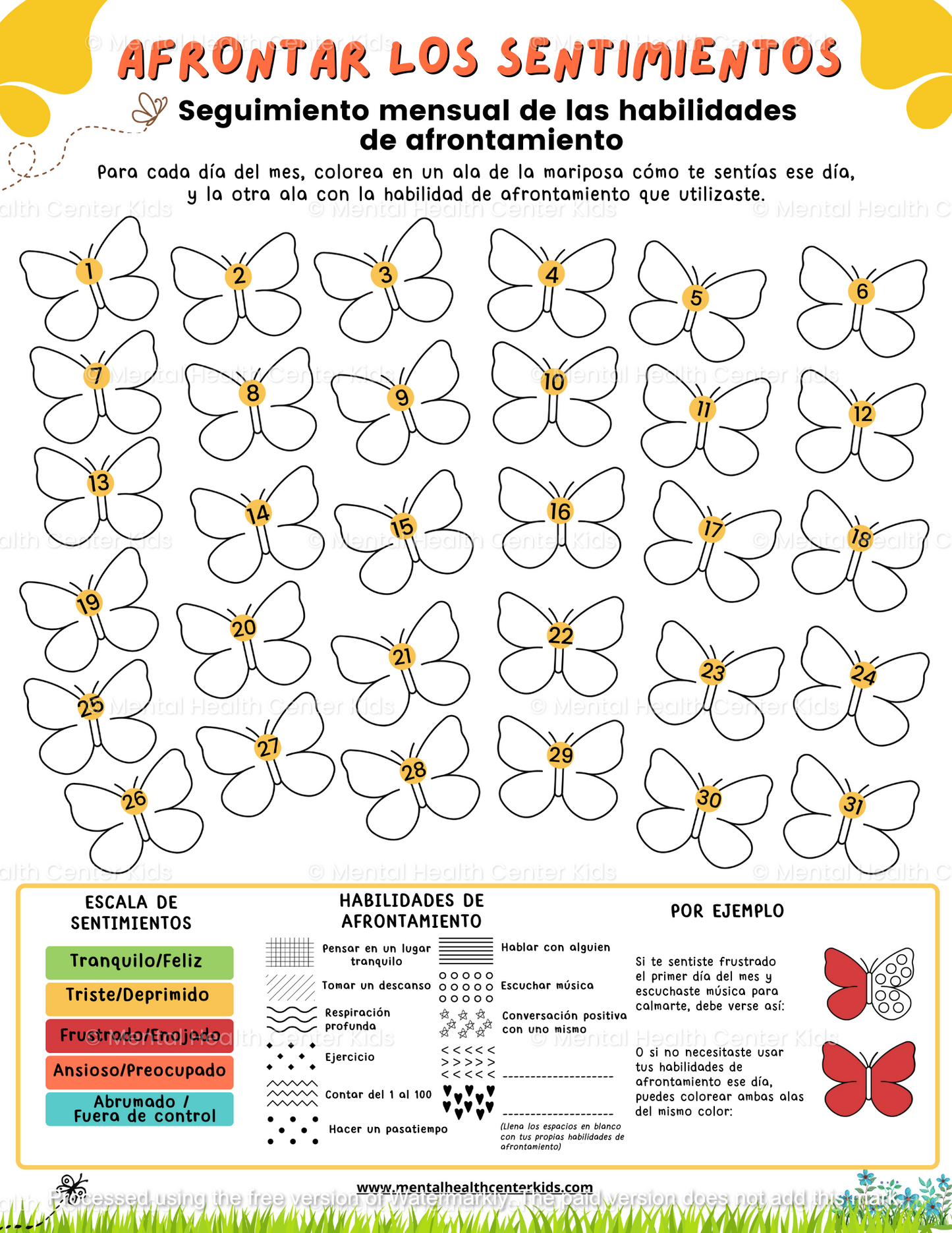 Spanish Coping With Emotions Monthly Coping Skills Tracker