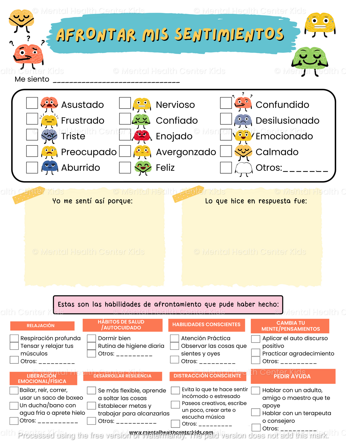 Spanish Coping With My Feelings Worksheet