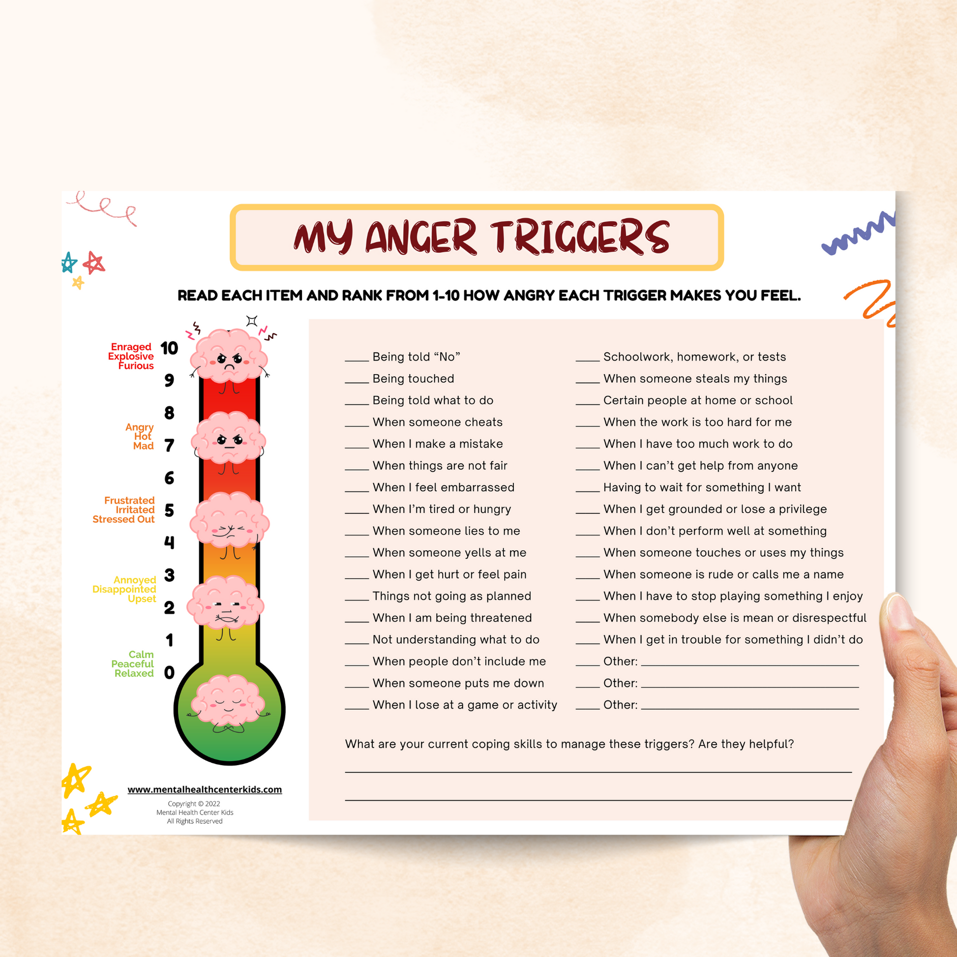 Anger Triggers Worksheet