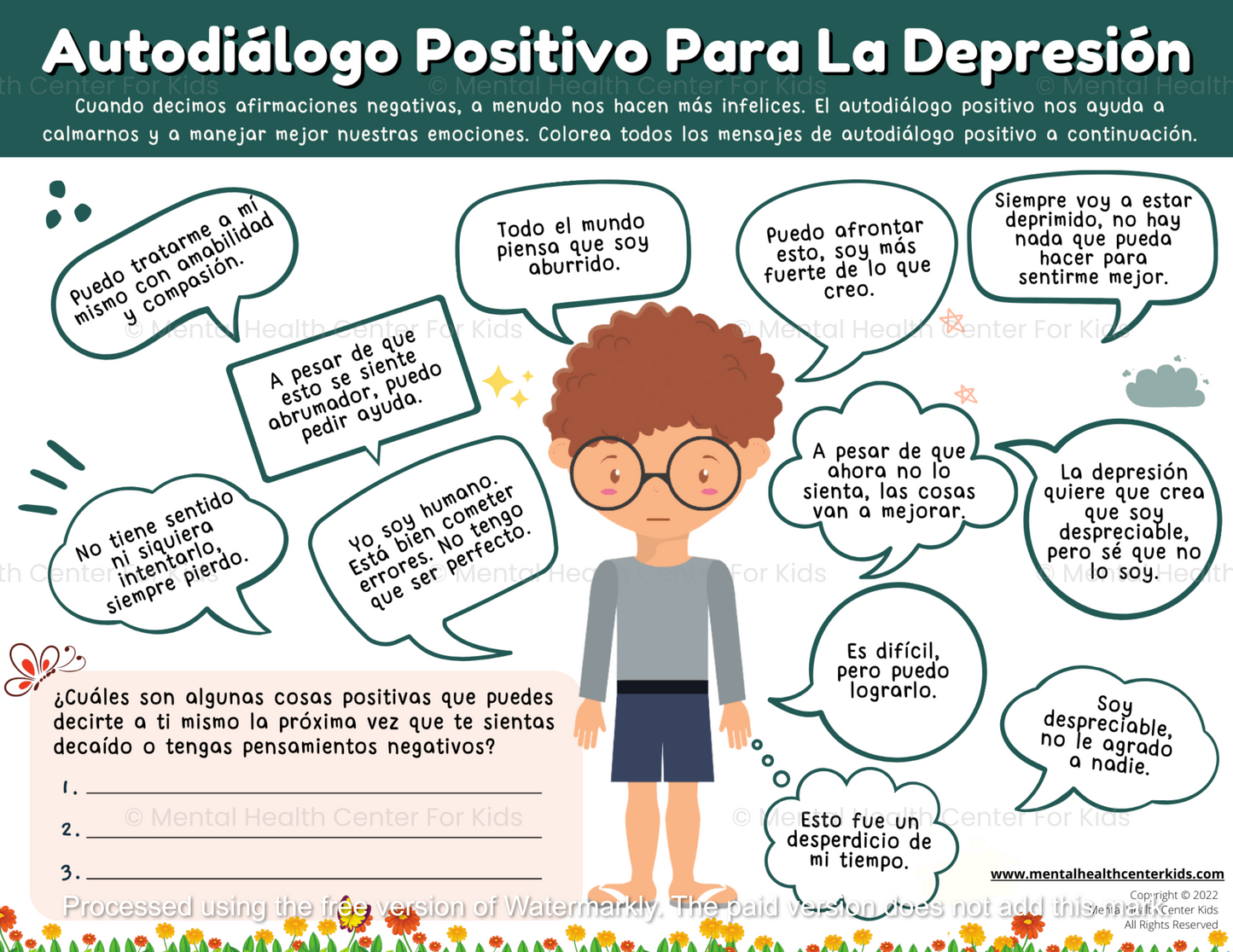 Spanish depression worksheets for kids