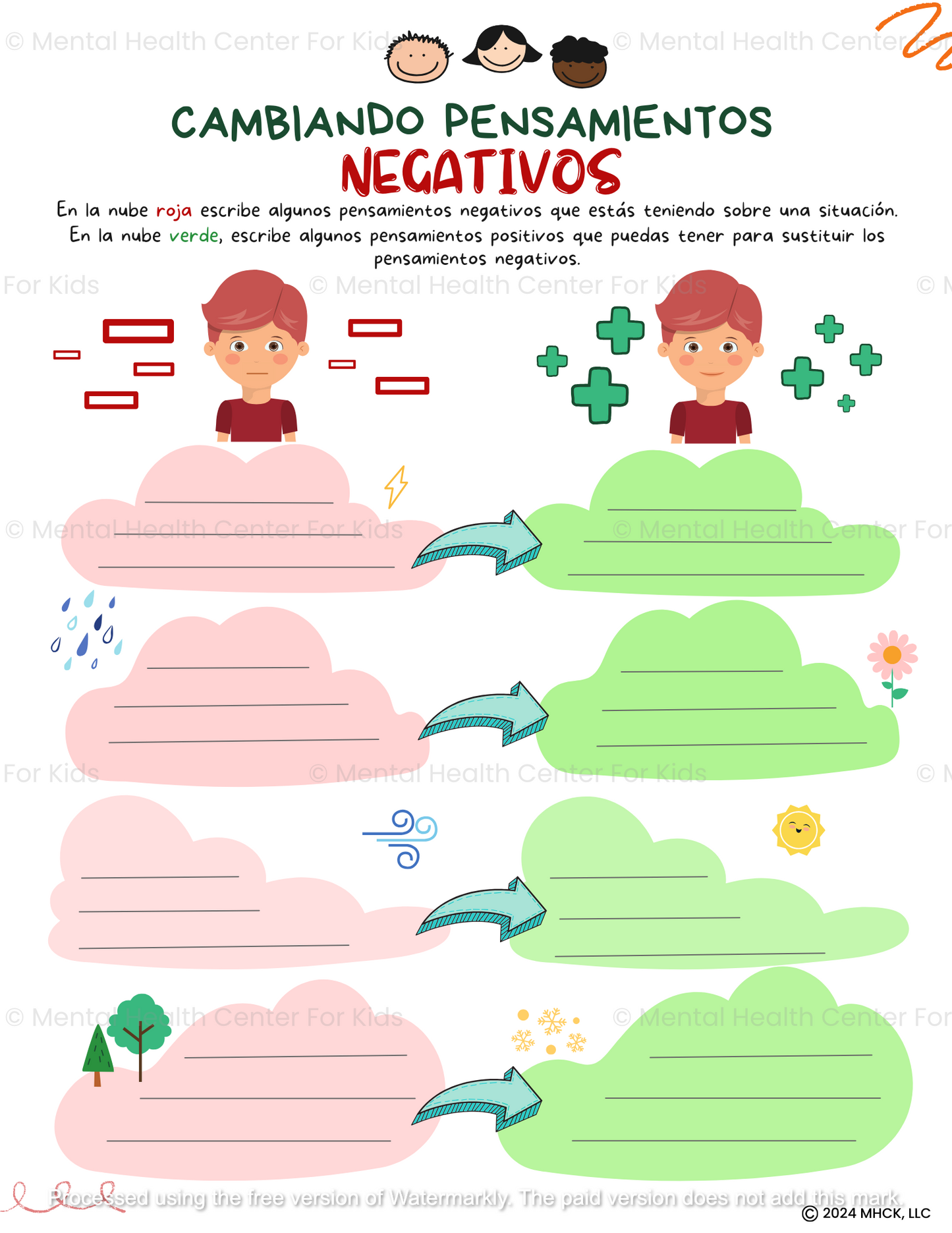 Spanish Changing Negative Thoughts Worksheet