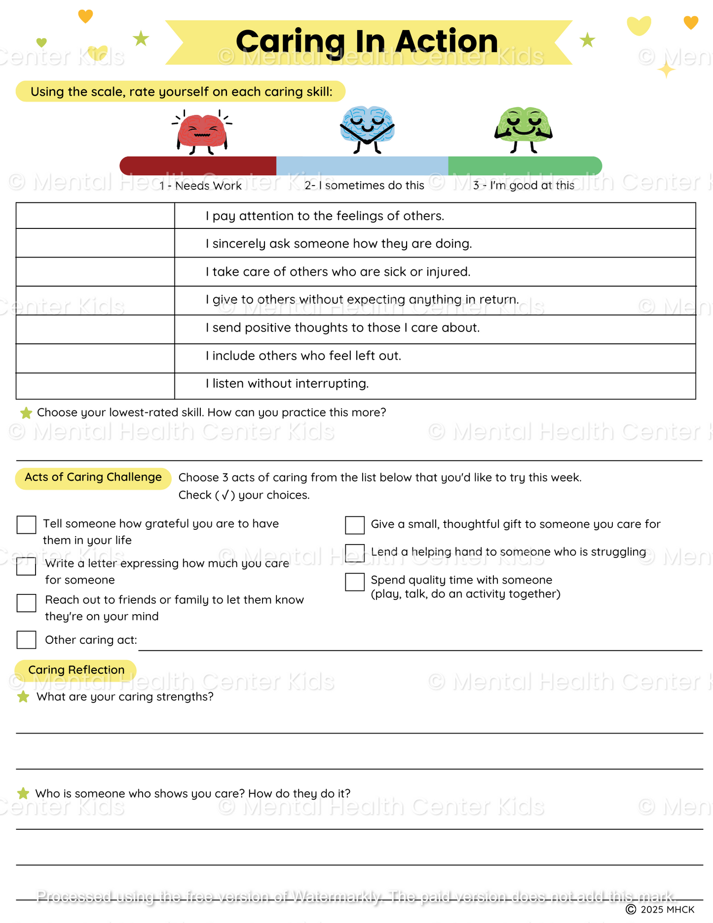 caring worksheets for kids