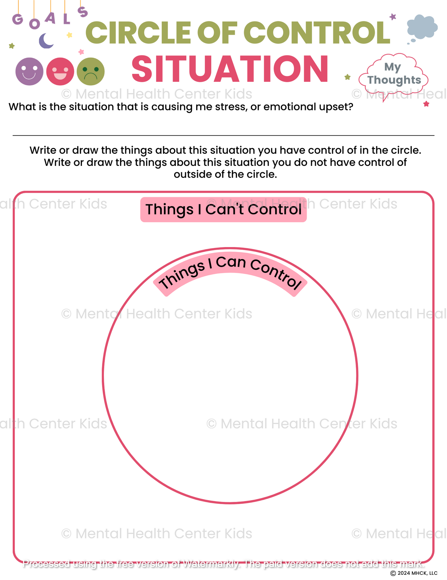 circle of control therapy worksheets for kids