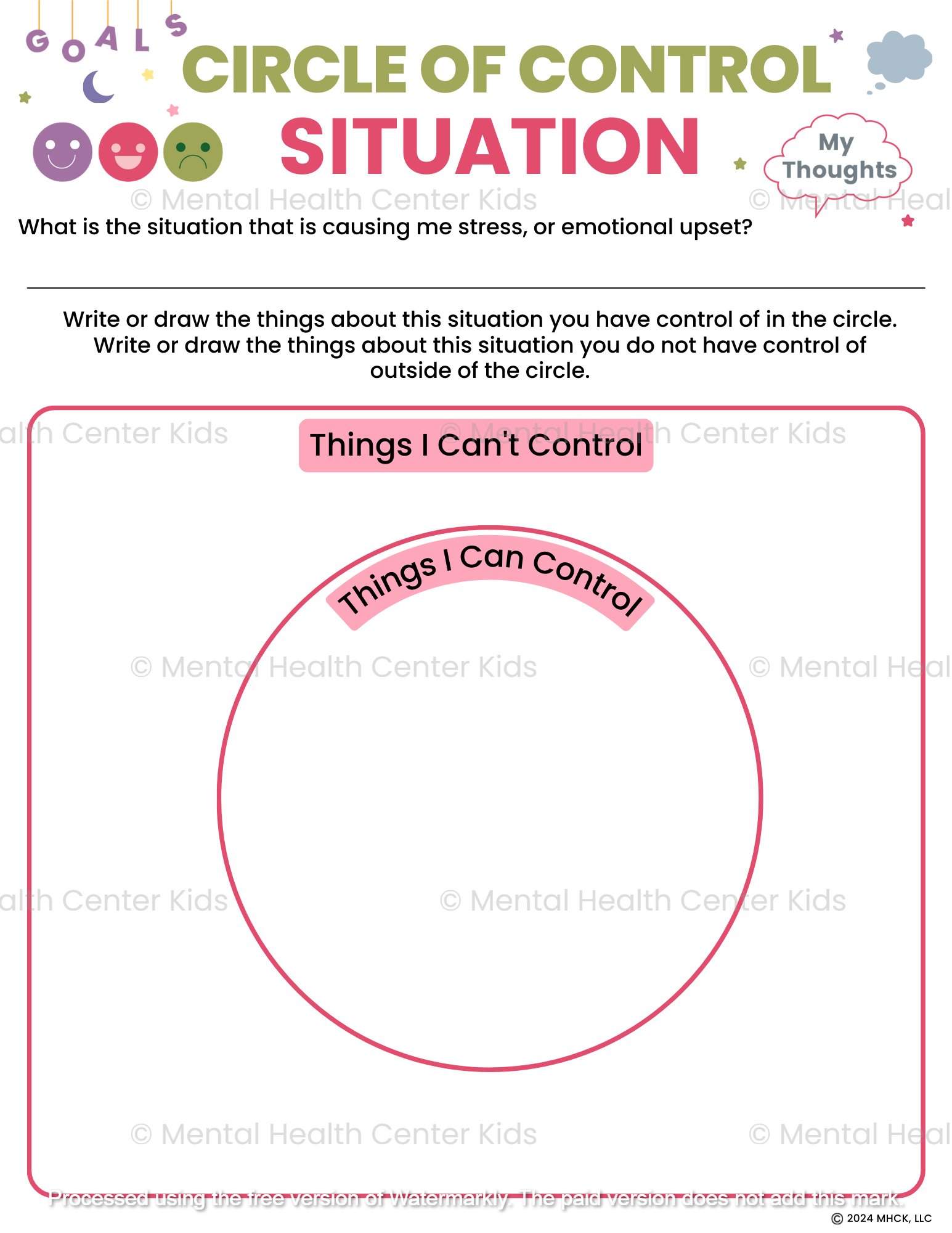 circle of control therapy worksheets for kids