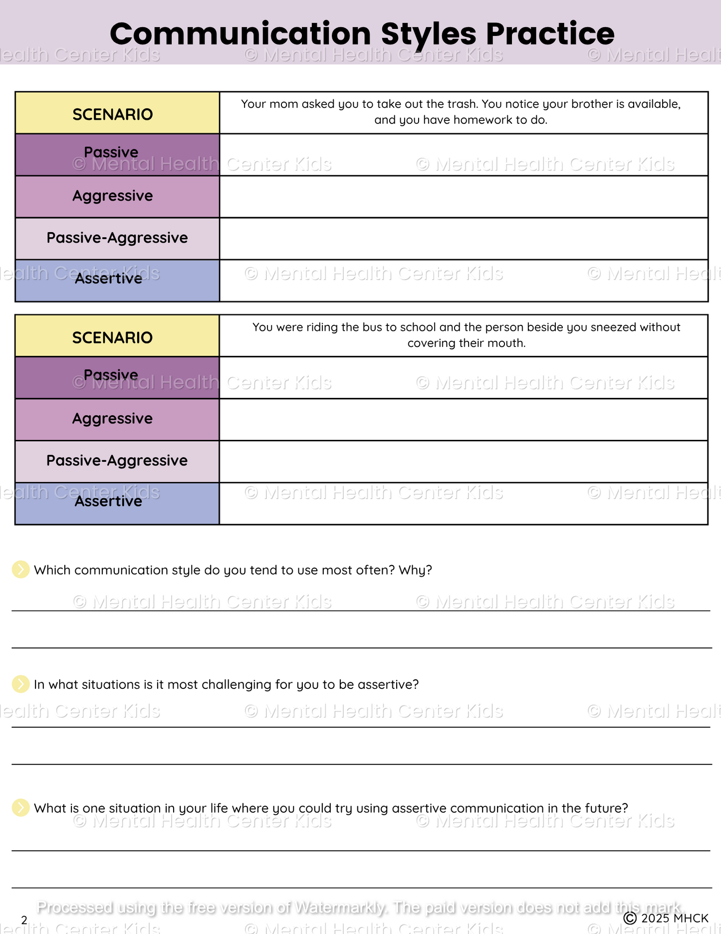 communication worksheet for teens