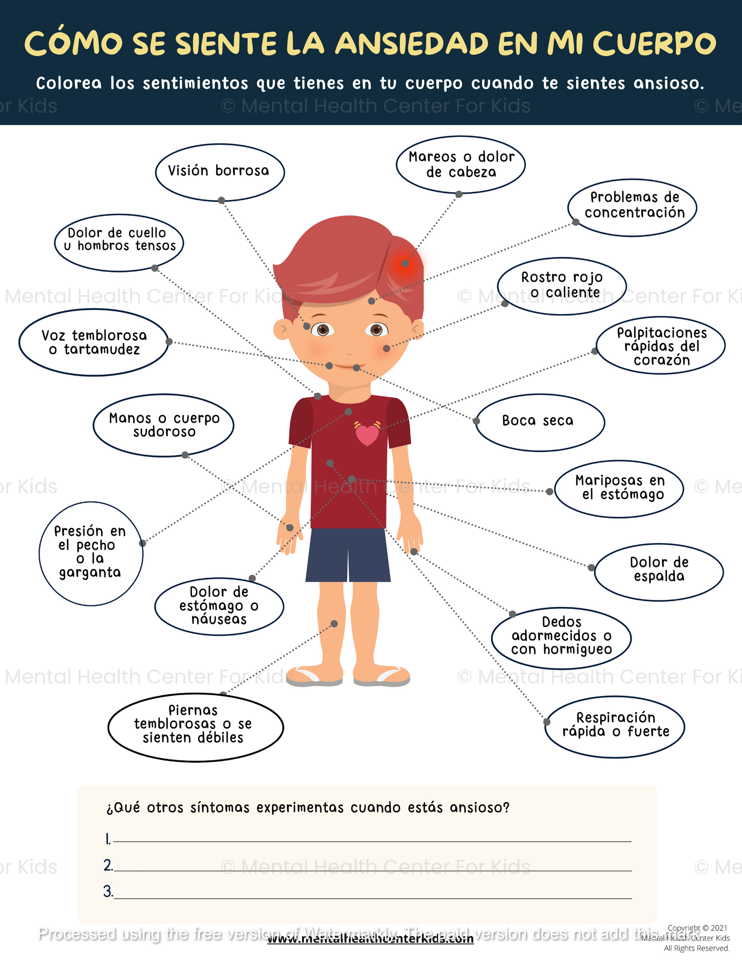 Spanish How Anxiety Feels In My Body Worksheet