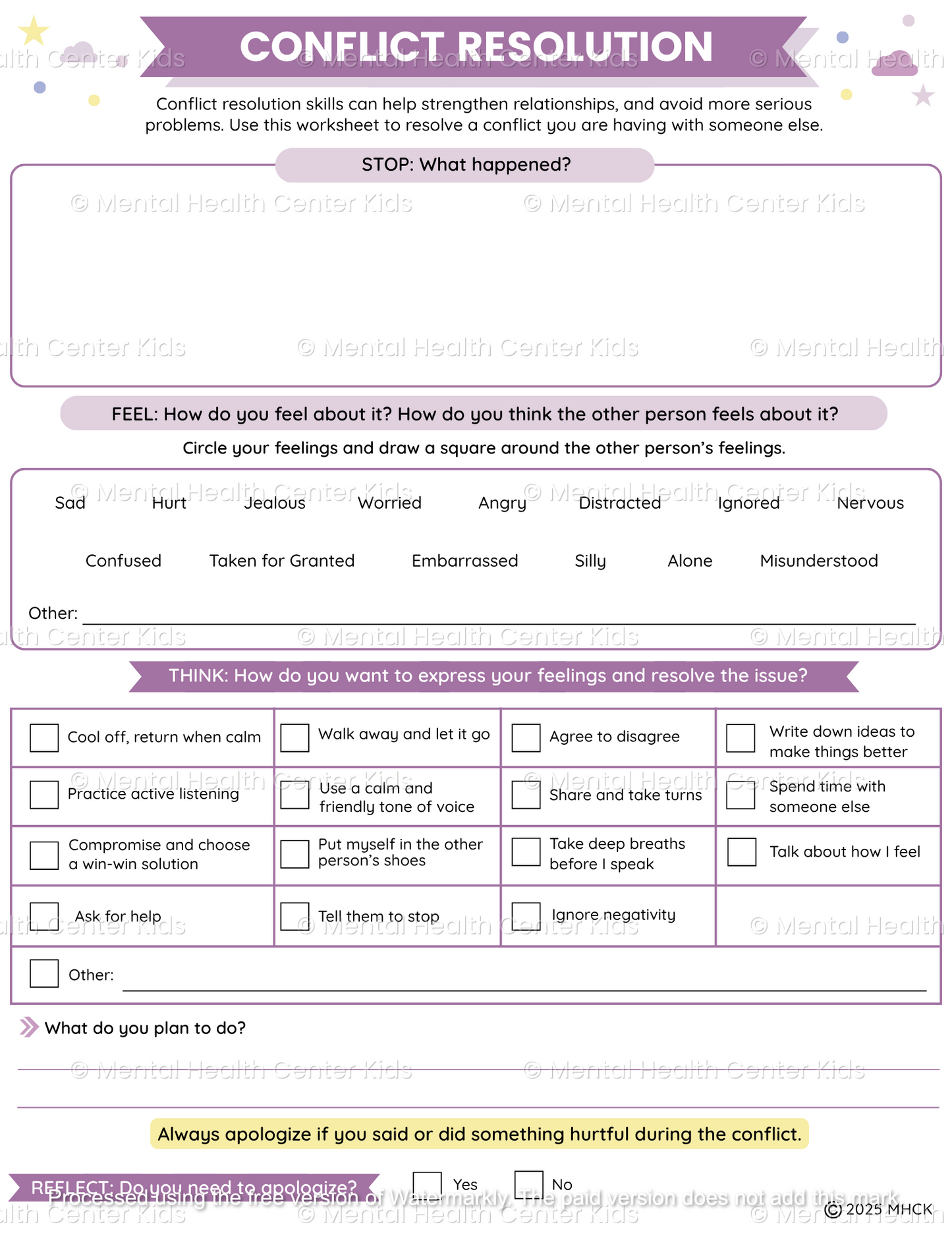 conflict resolution worksheet