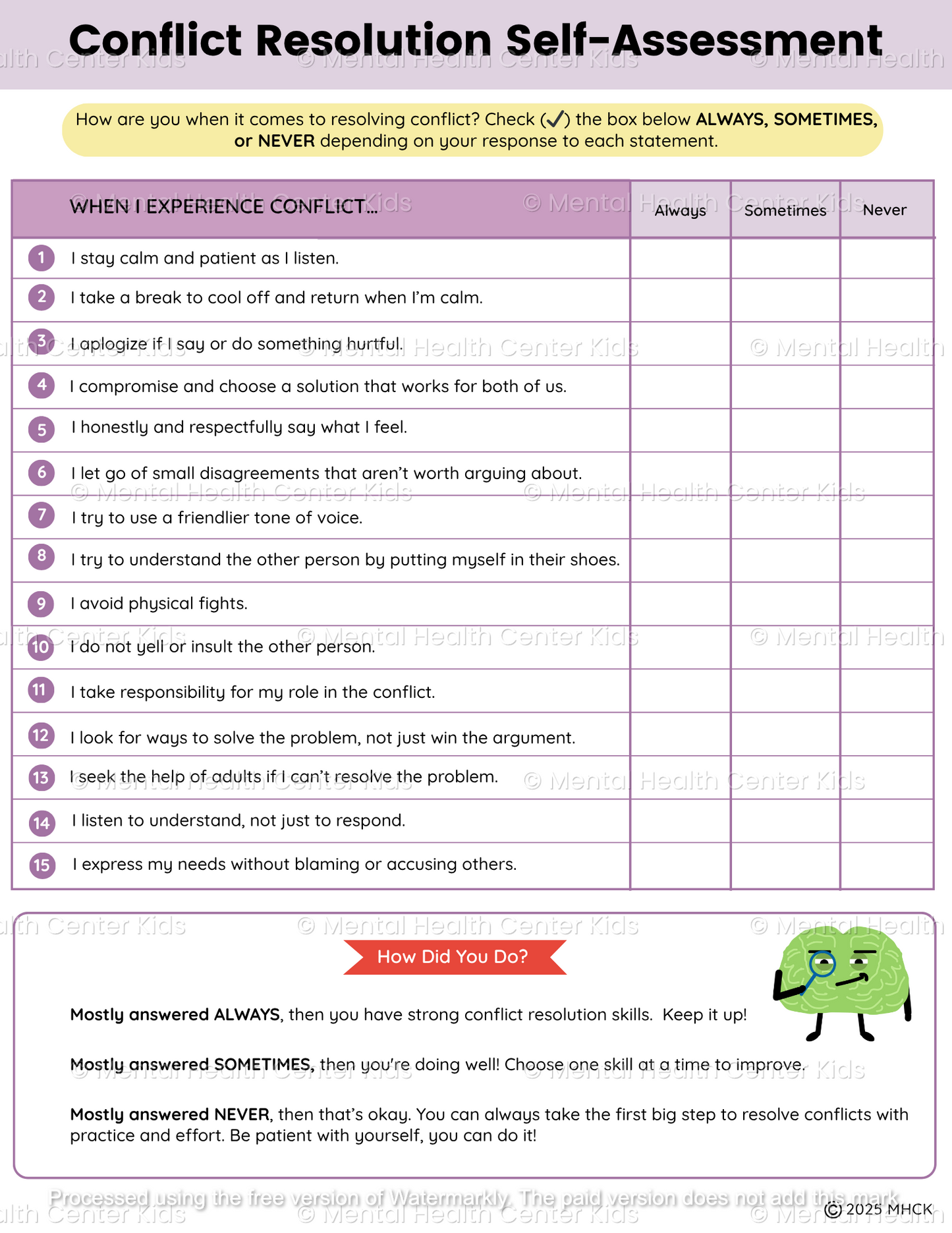 conflict worksheet