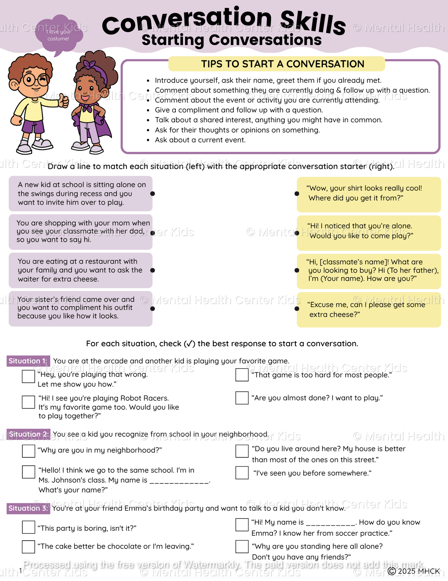starting conversations worksheet