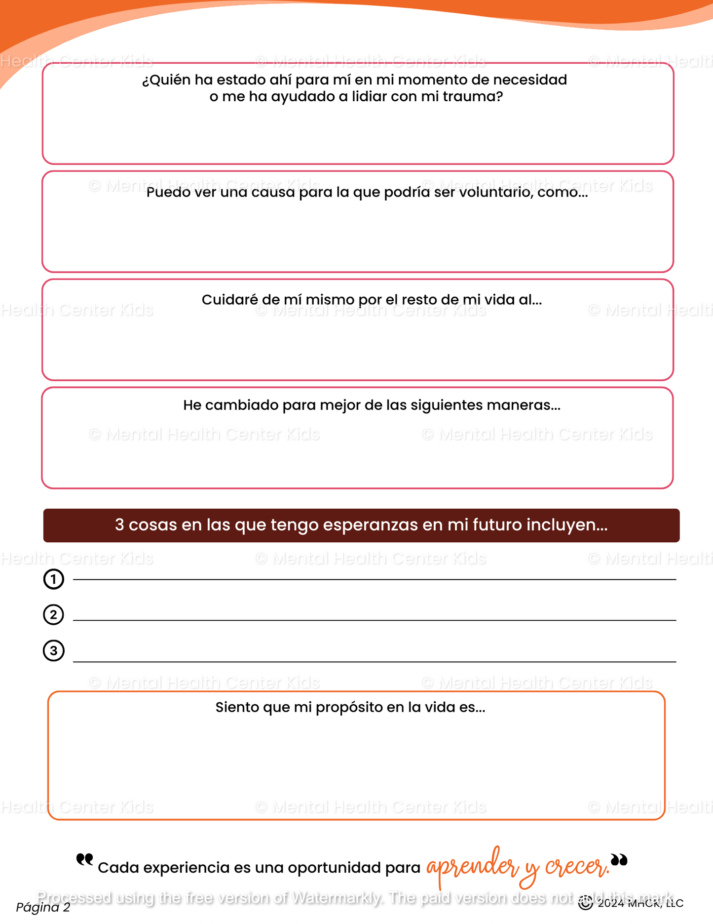 spanish trauma worksheets