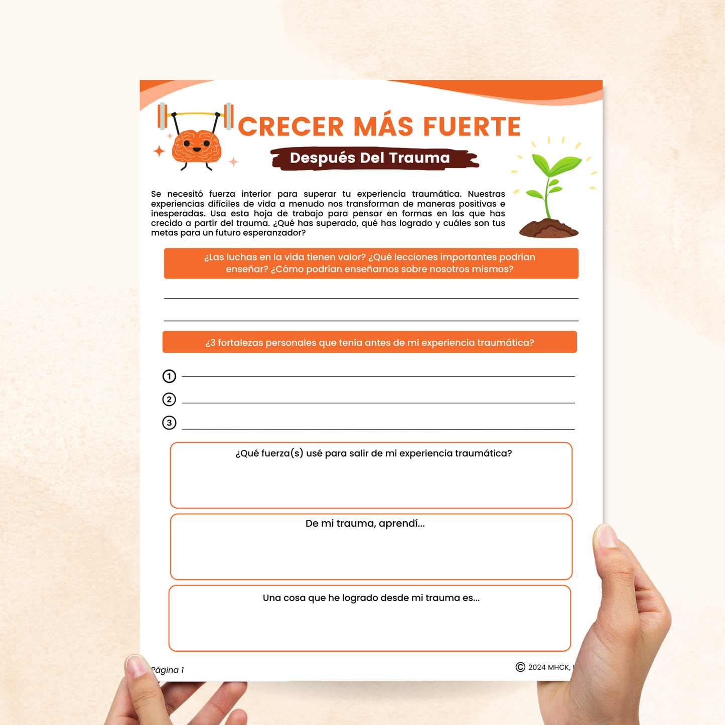 Spanish Growing Stronger After Trauma Worksheets