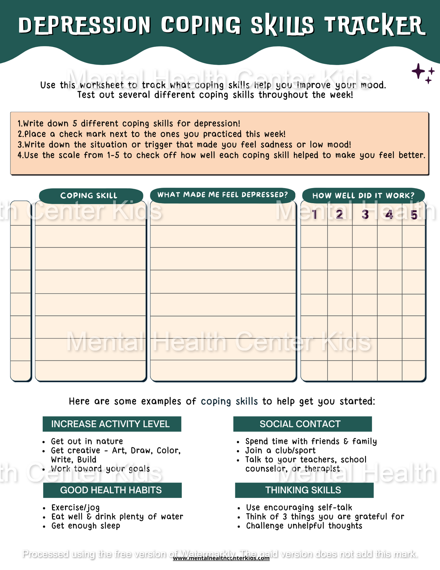 Depression Coping Skills Tracker Frame