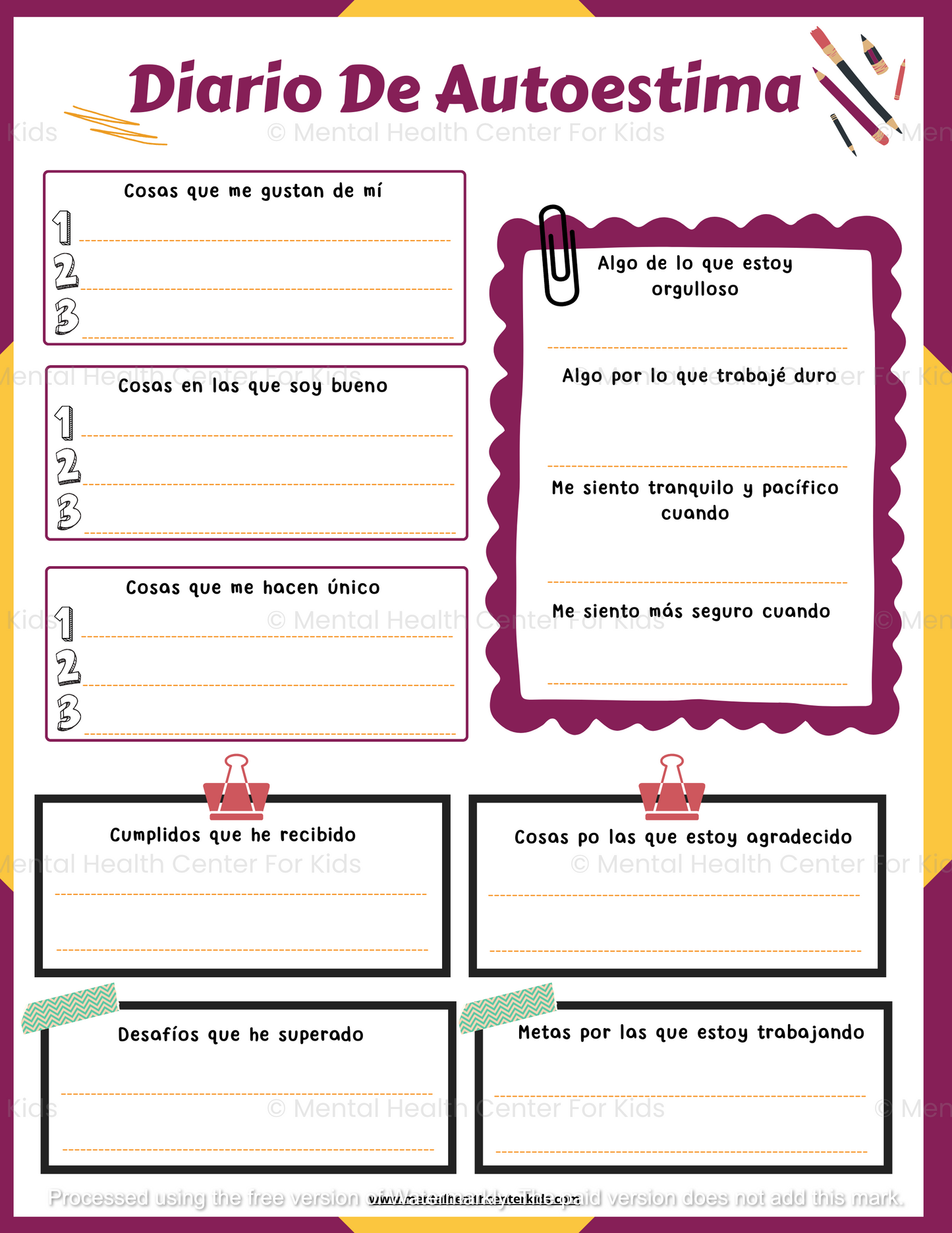 Spanish self-esteem worksheets