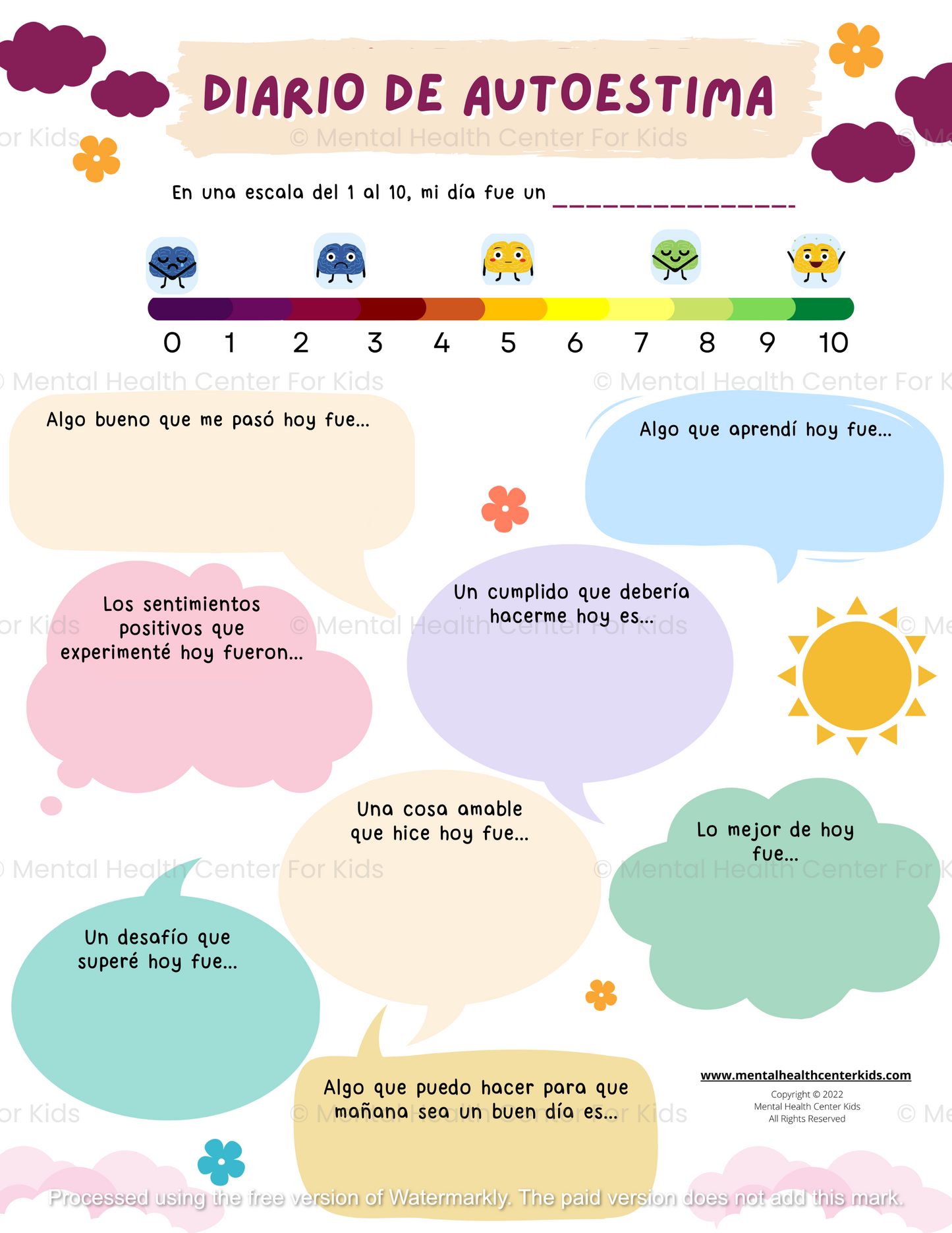 Spanish Daily Self-Esteem Journal Worksheet