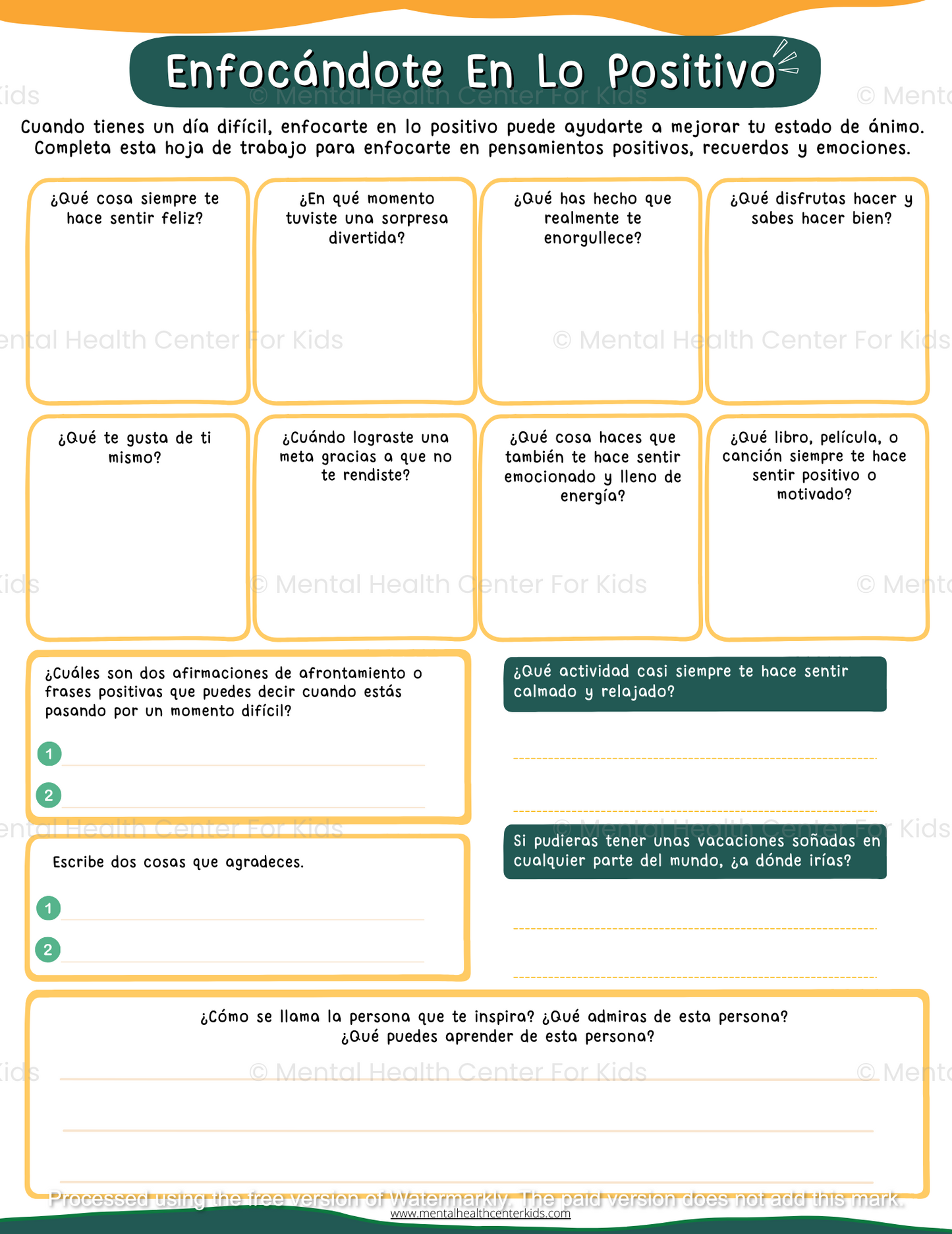 spanish depression worksheets for kids