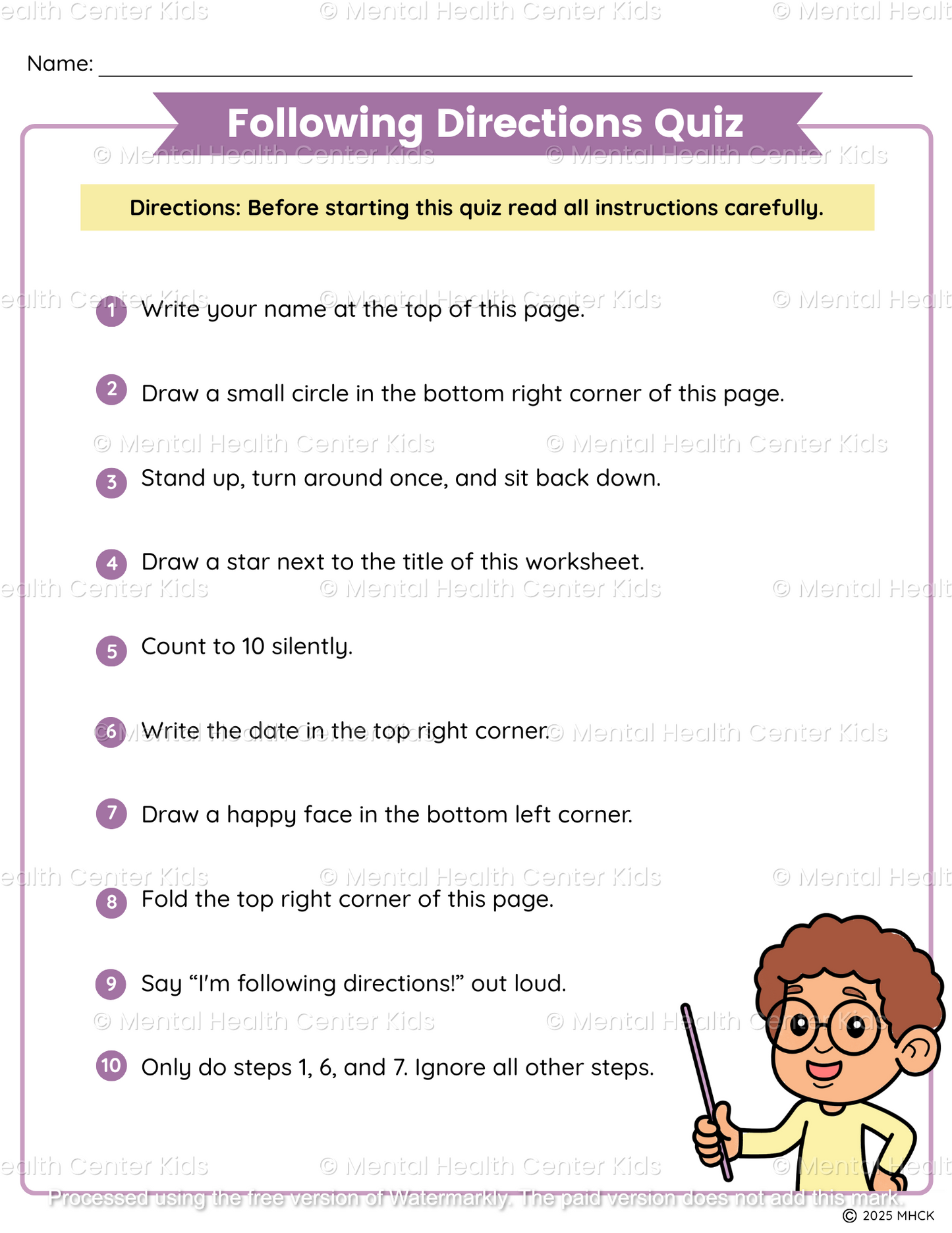 following directions test