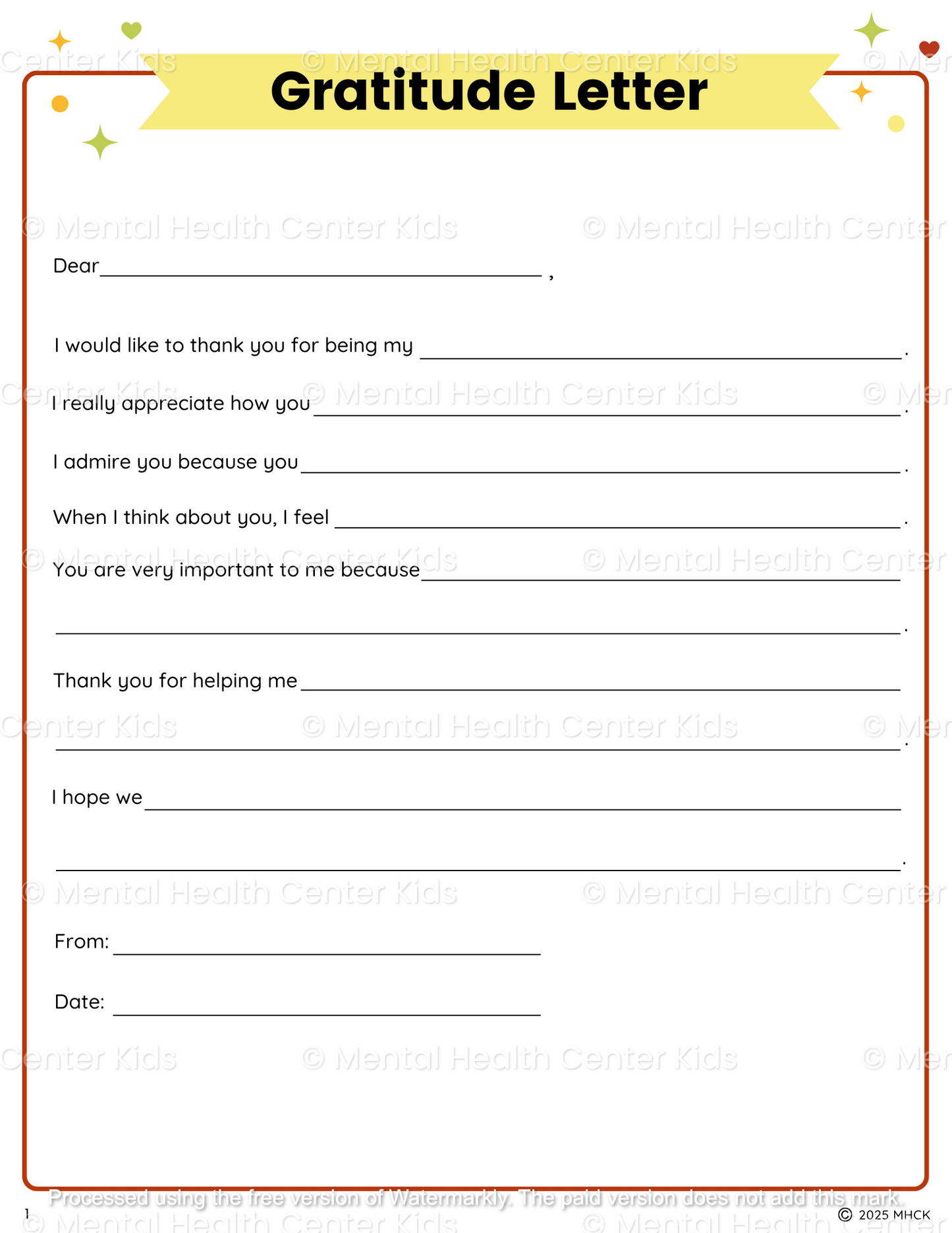 gratitude letter worksheet