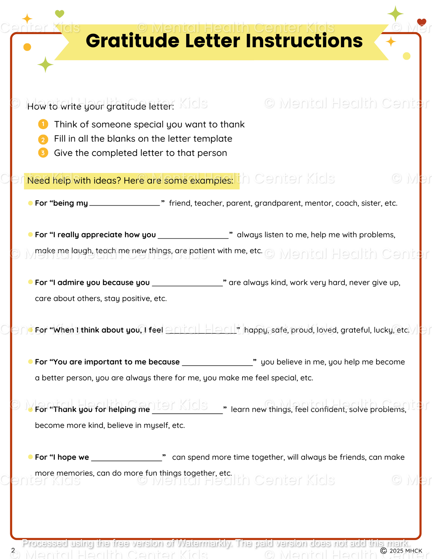 gratitude worksheets printable