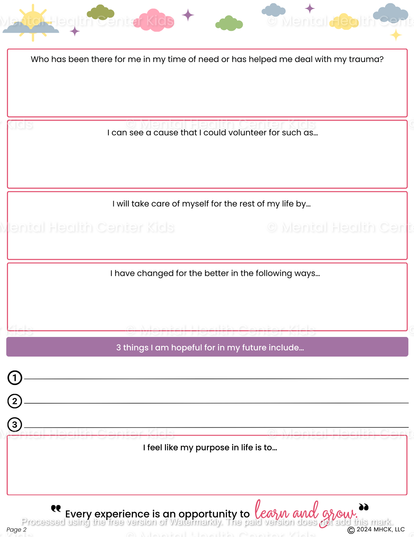 trauma worksheet for kids