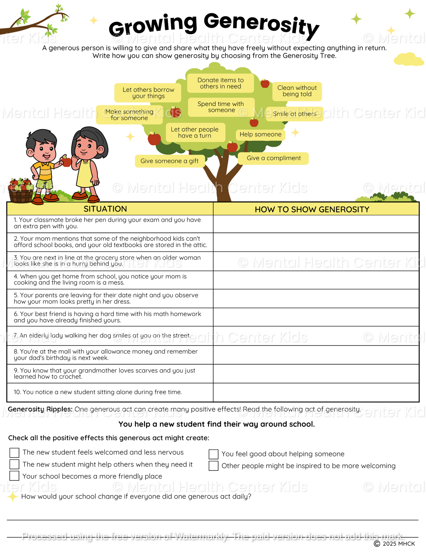 generosity activity worksheets