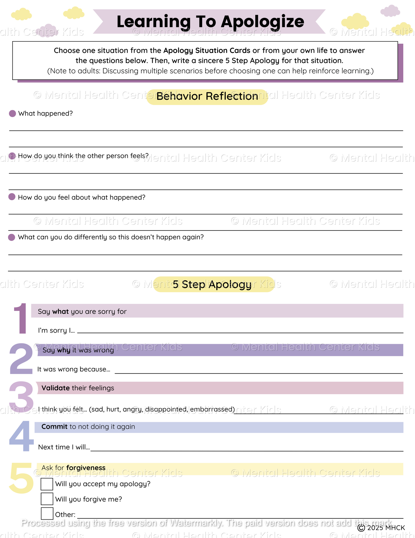 apology worksheet