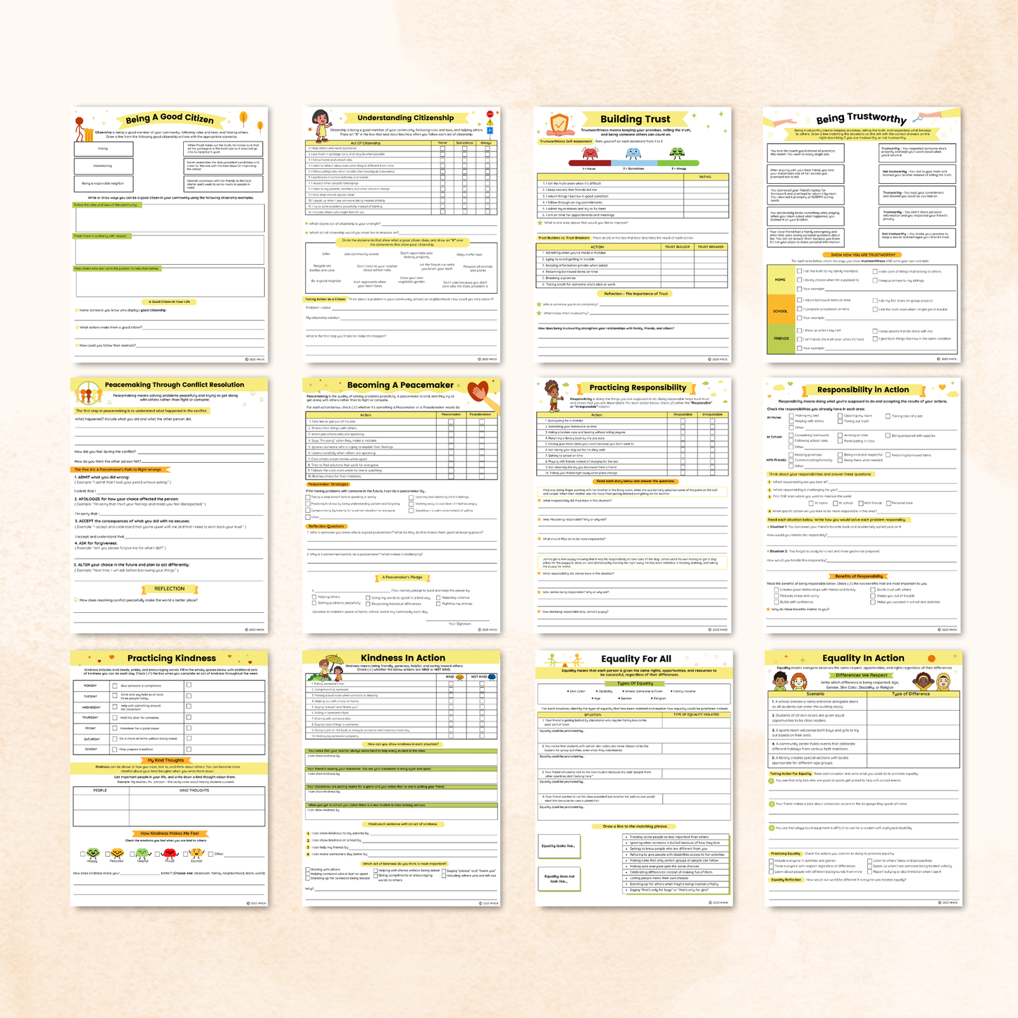 Character Education Worksheets Bundle (73 Pages)