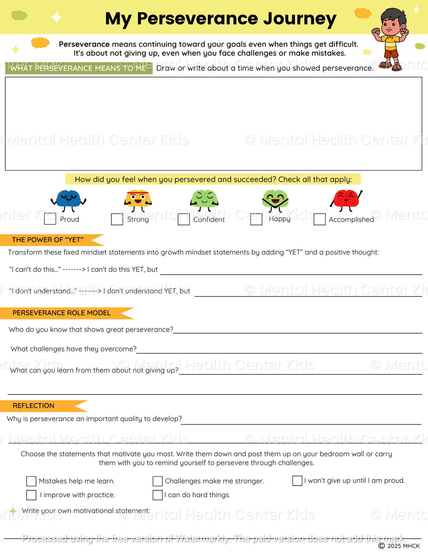 perseverance worksheet for kids