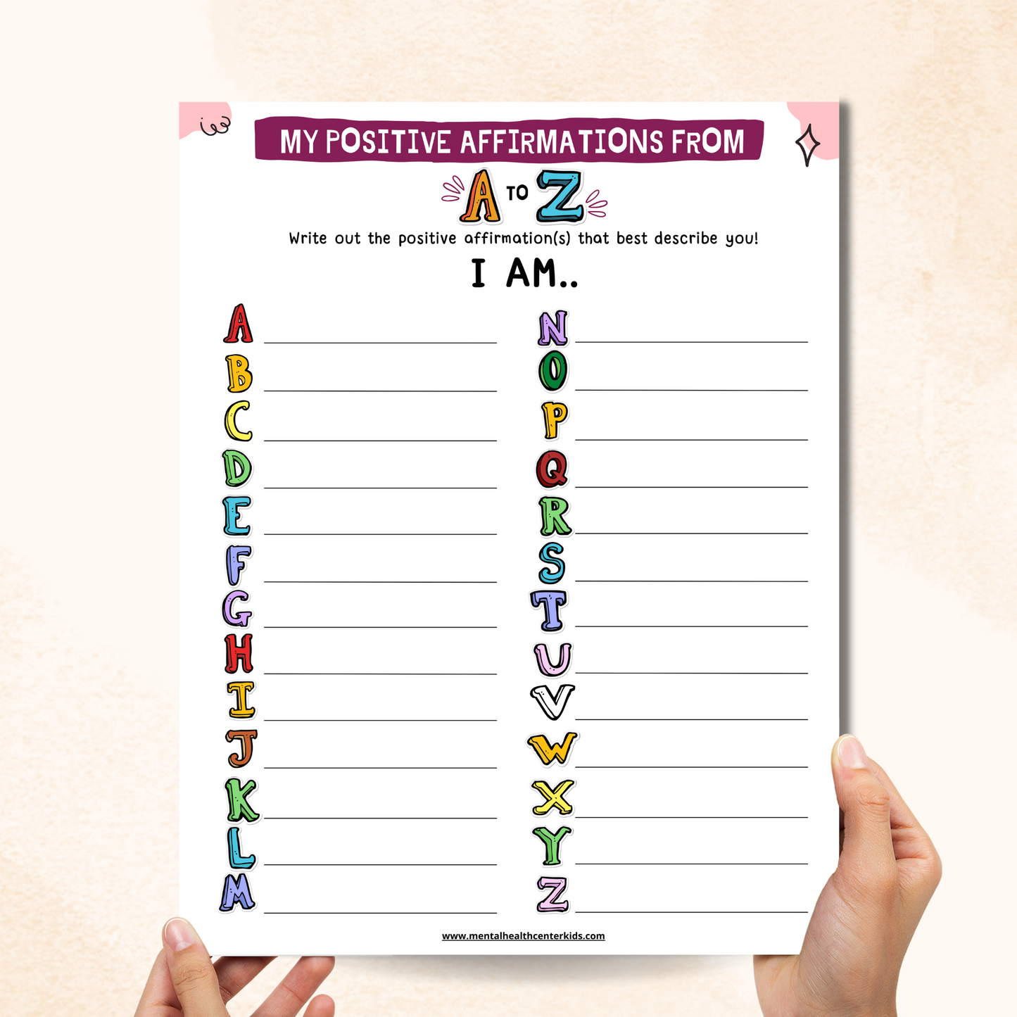 Positive Affirmations Worksheet