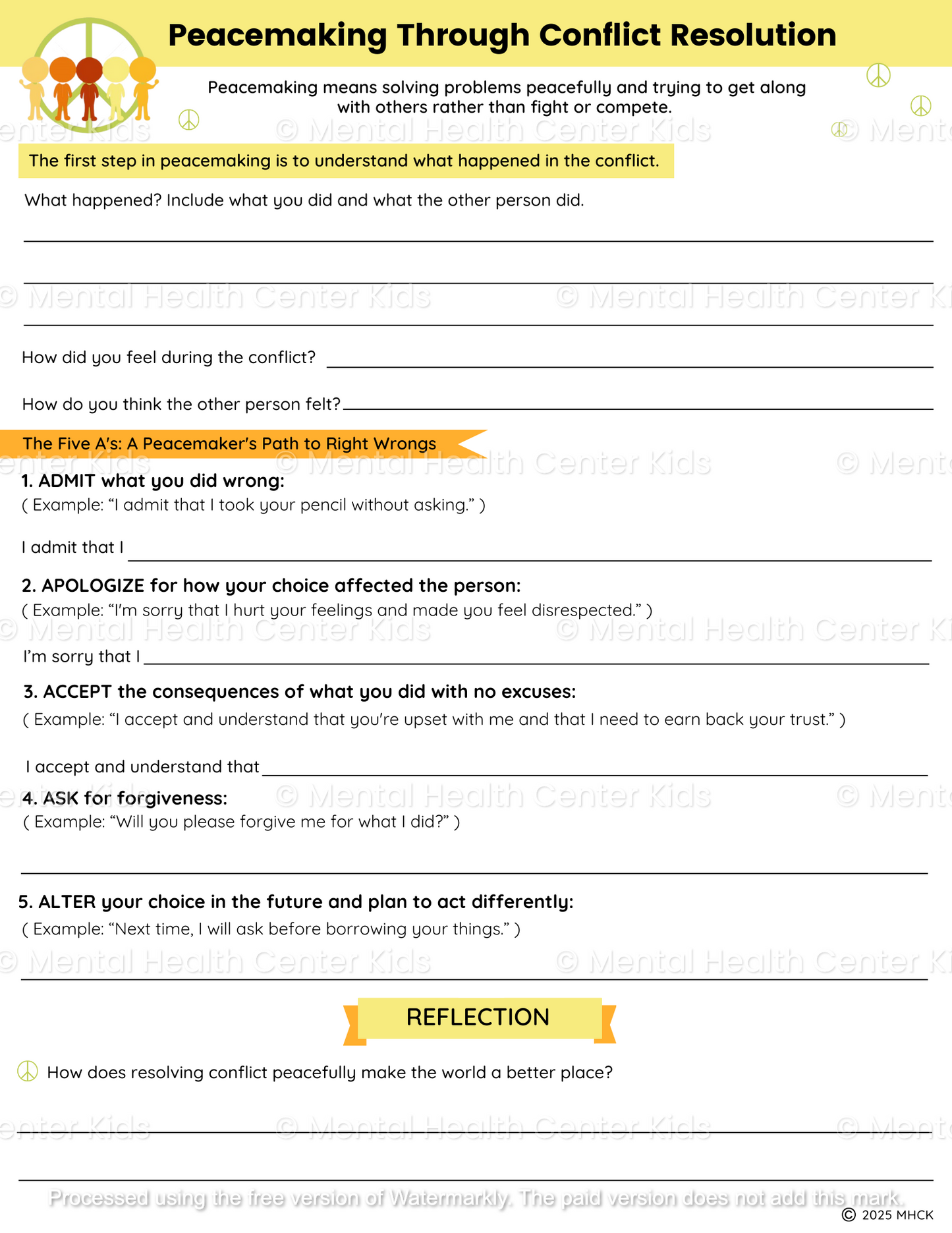 peacemaking through conflict resolution worksheet