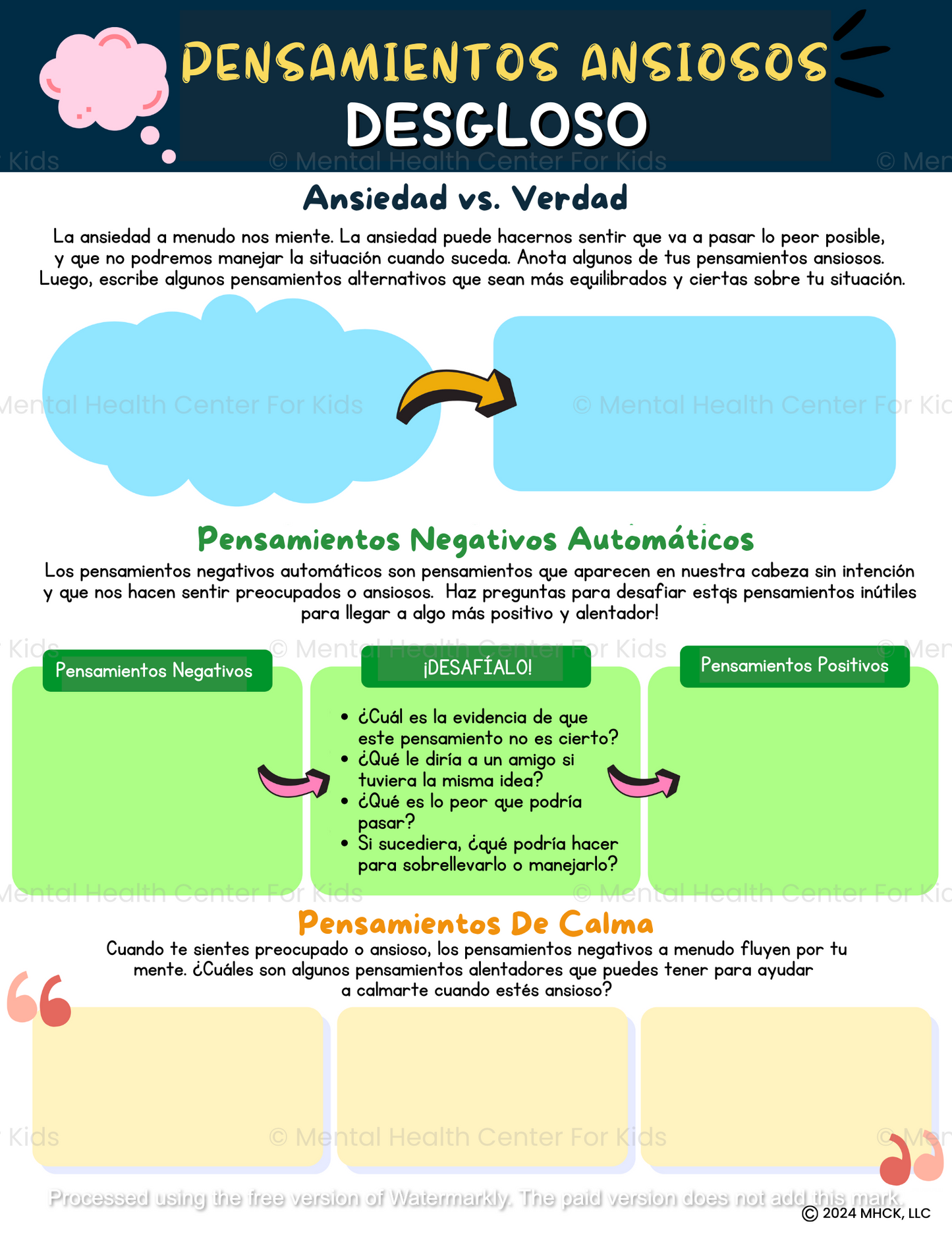 Spanish Anxious Thoughts Breakdown Worksheet