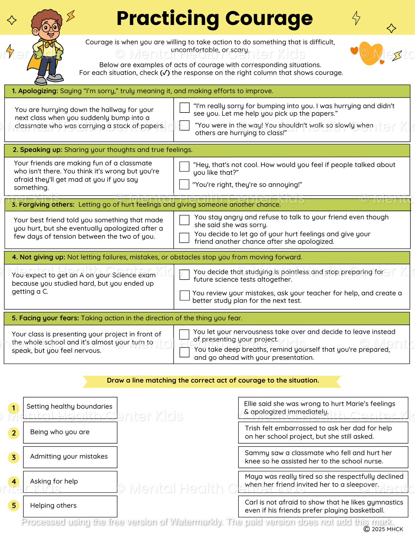 courage worksheets for middle school