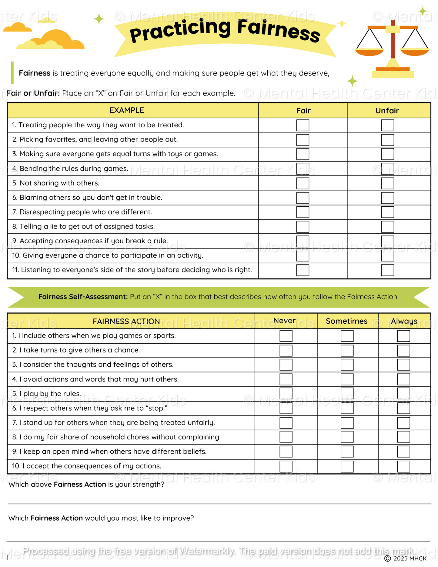 fairness worksheets for kids