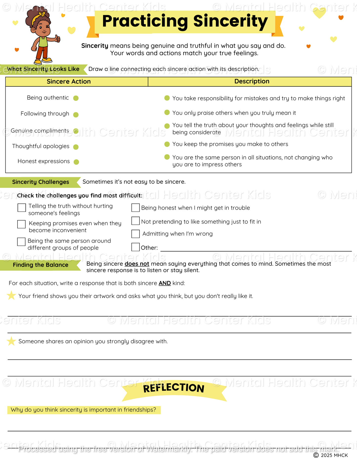 sincerity worksheets for students