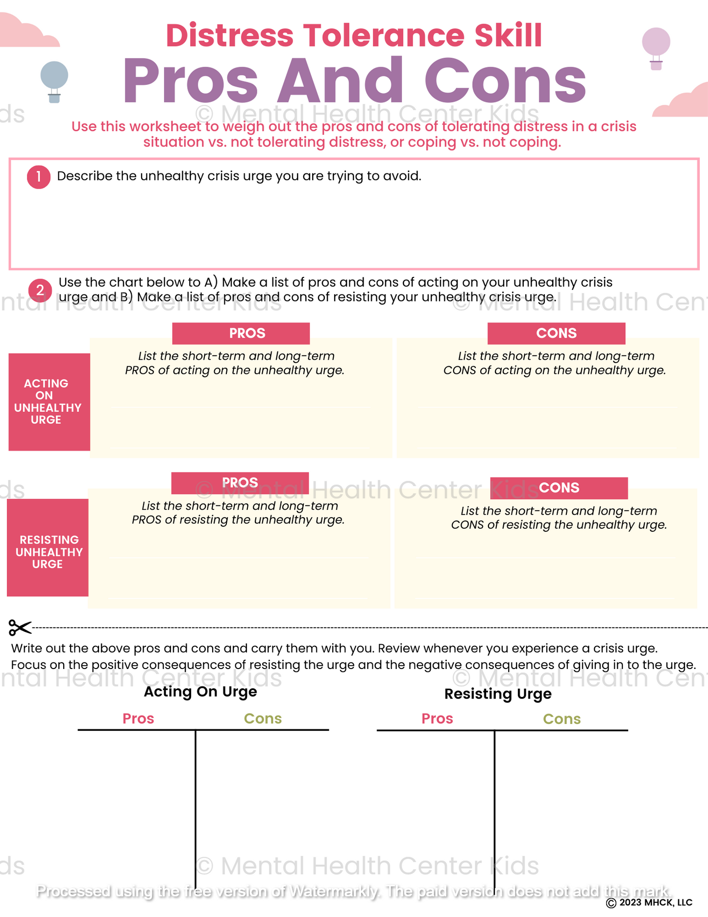 pros and cons dbt worksheet