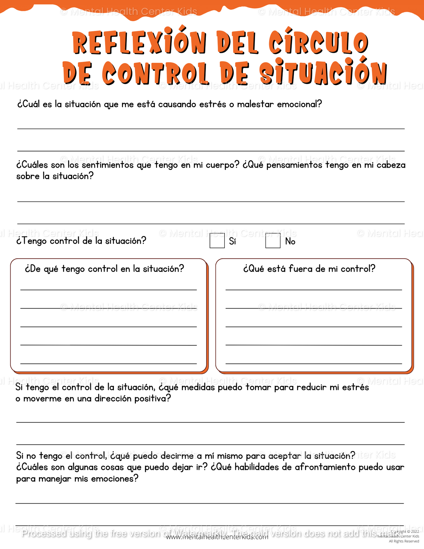 Spanish trauma worksheets