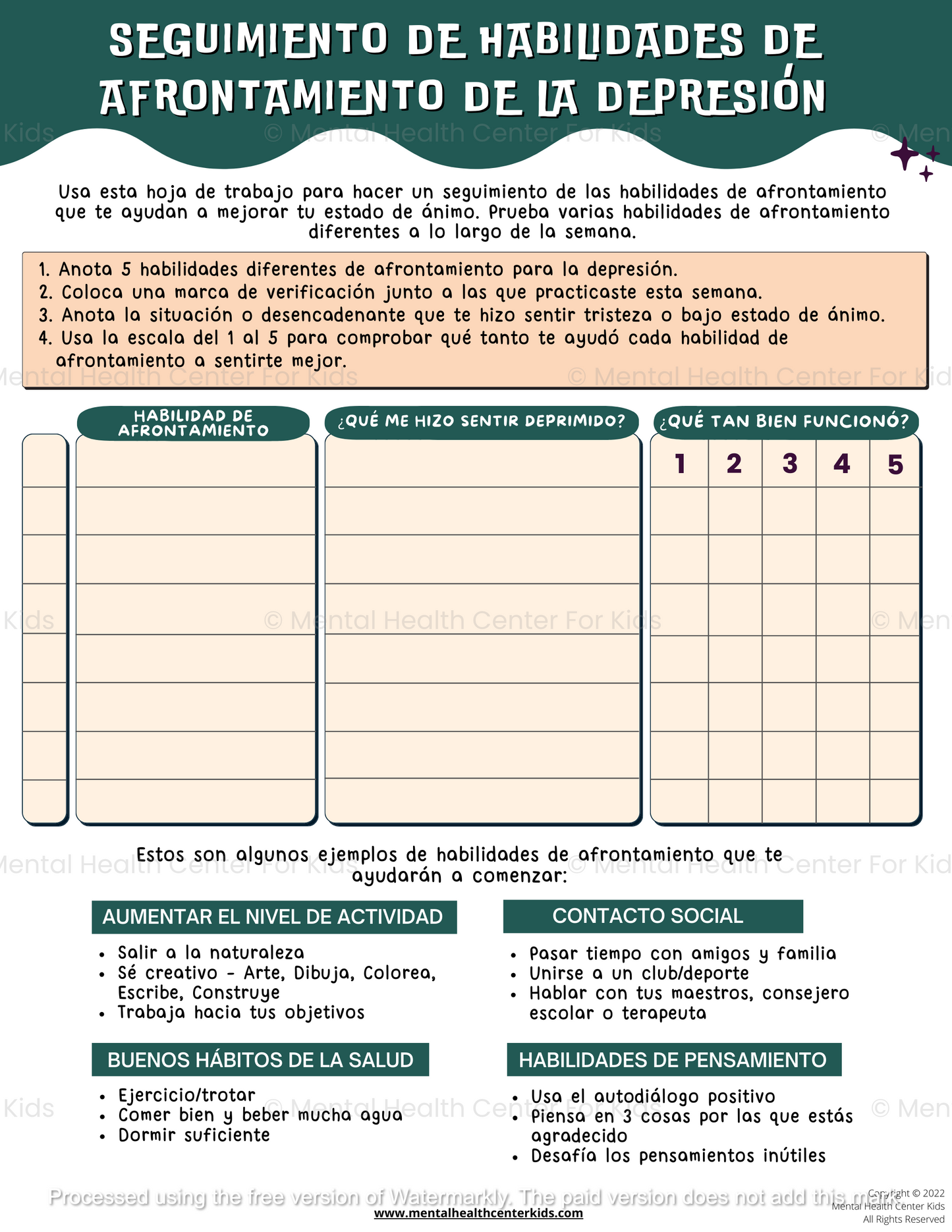 Spanish Depression Worksheets