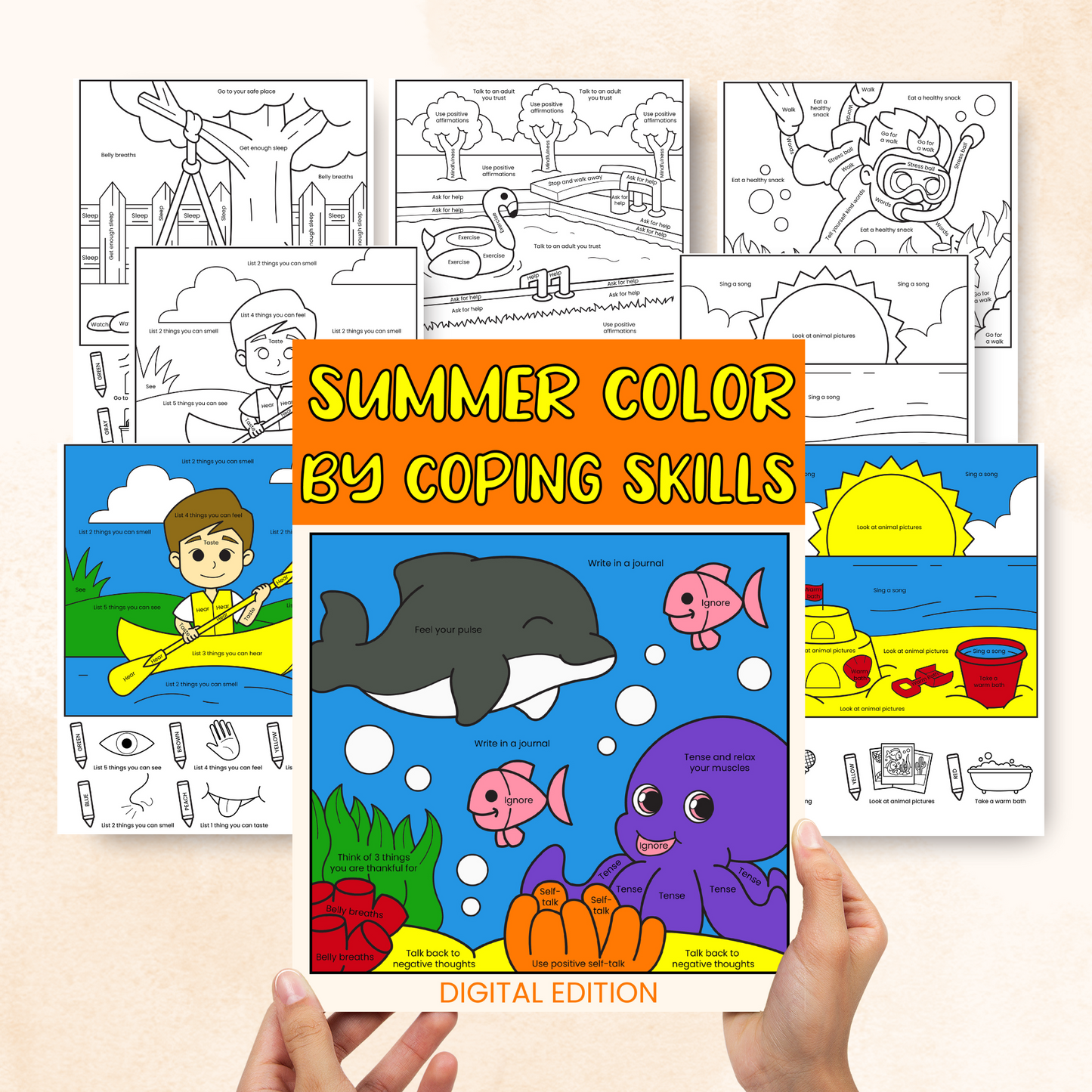 Color by Coping Skills Summer Activity