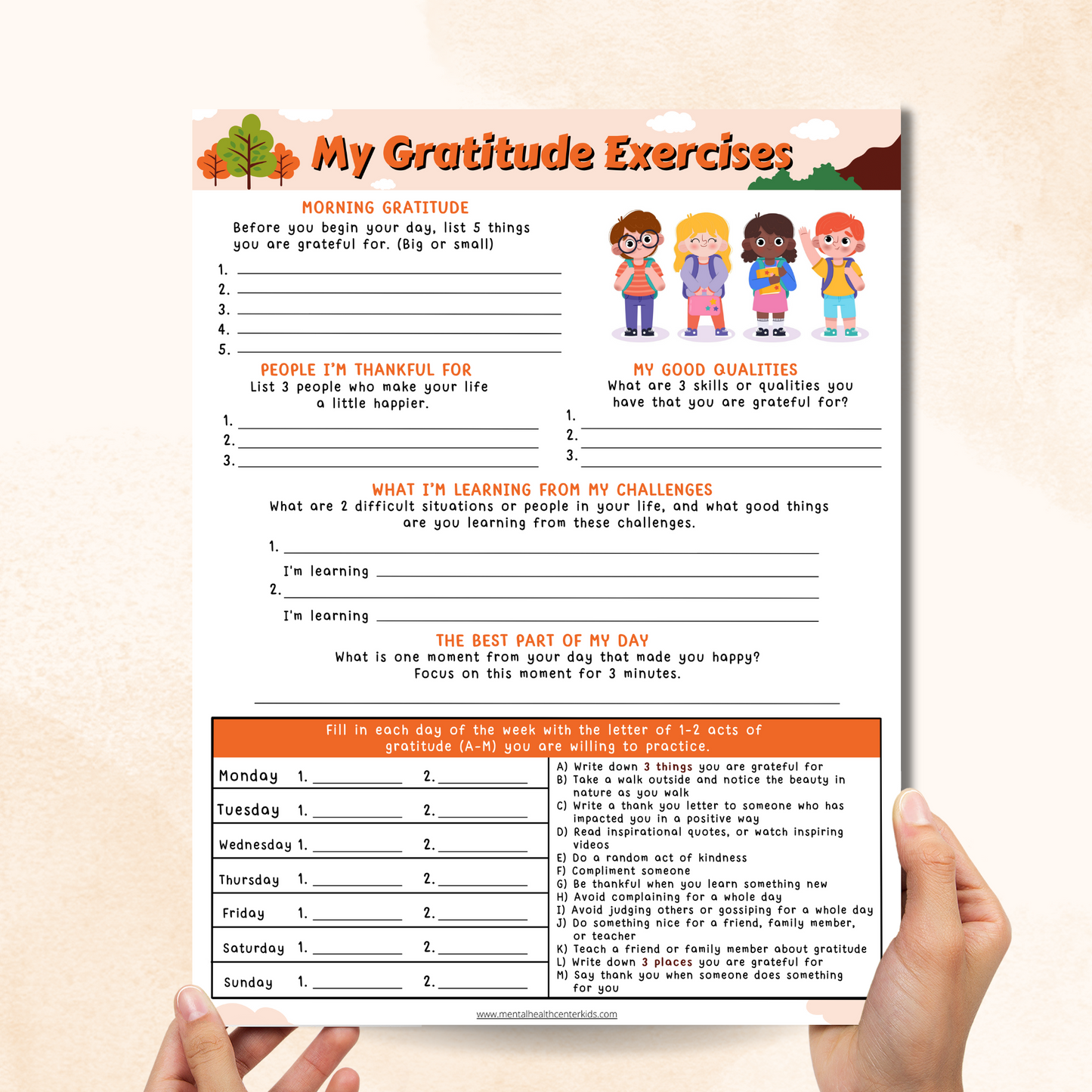 My Gratitude Exercises Worksheet for Kids & Teens
