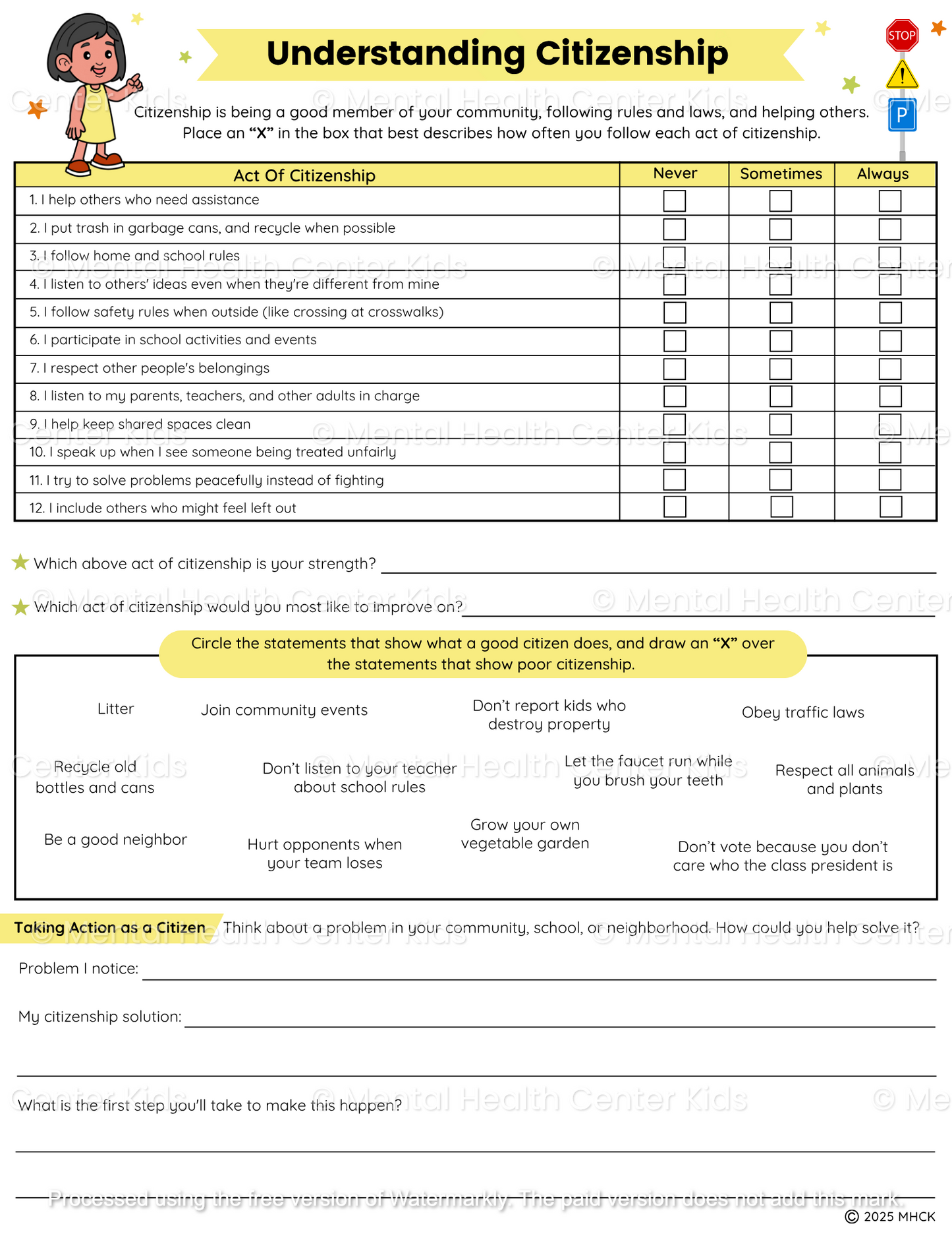 citizenship worksheets for kids