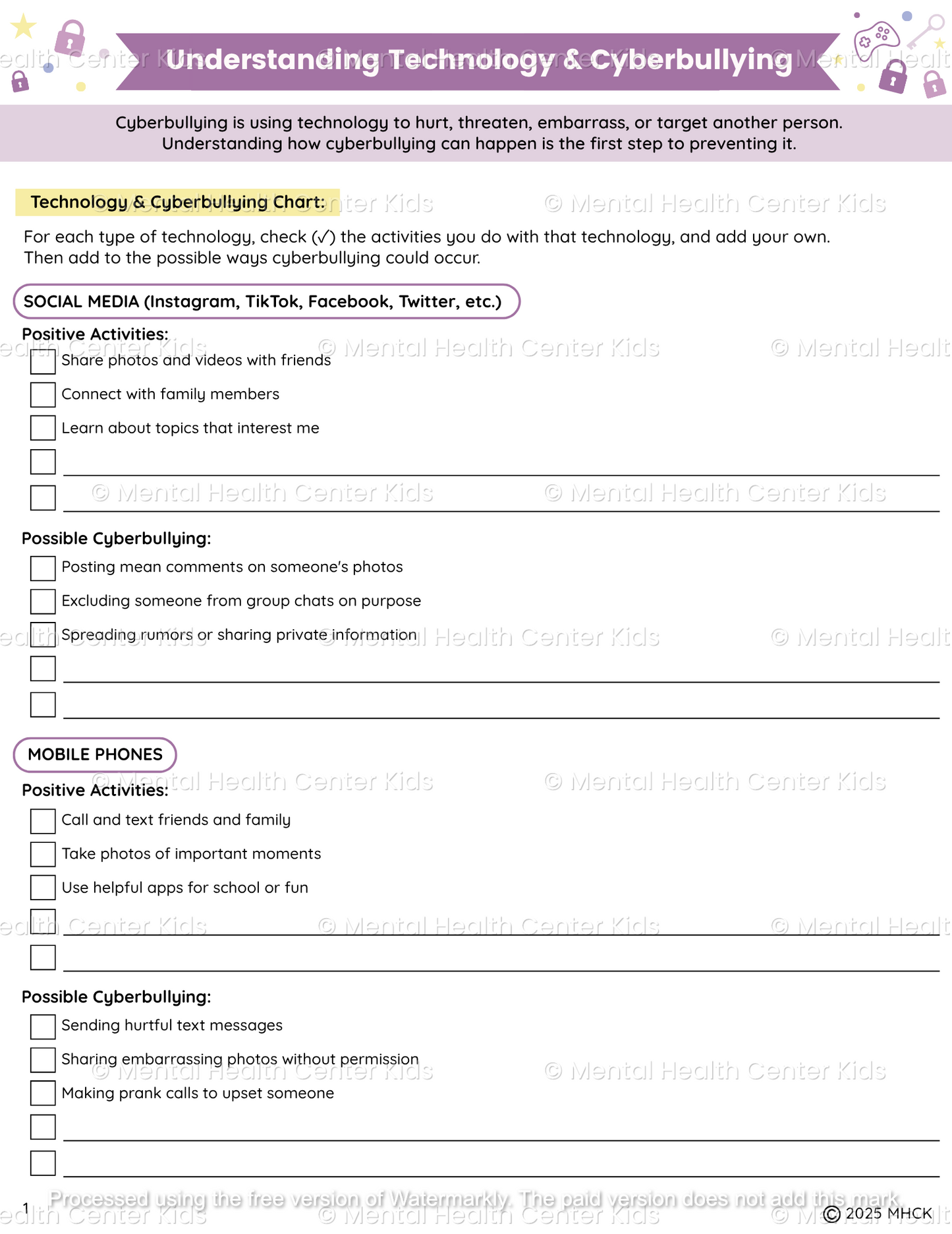 cyberbullying worksheet