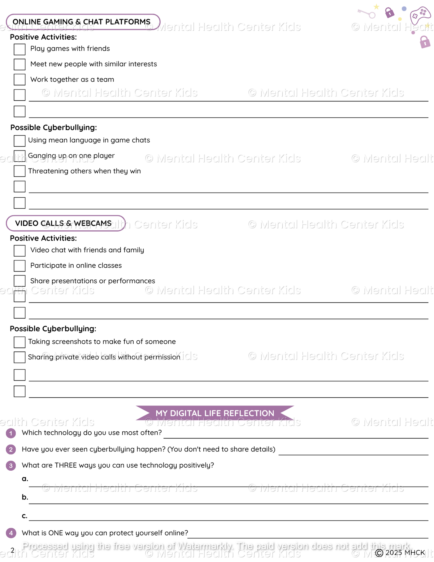 digital wellness worksheet