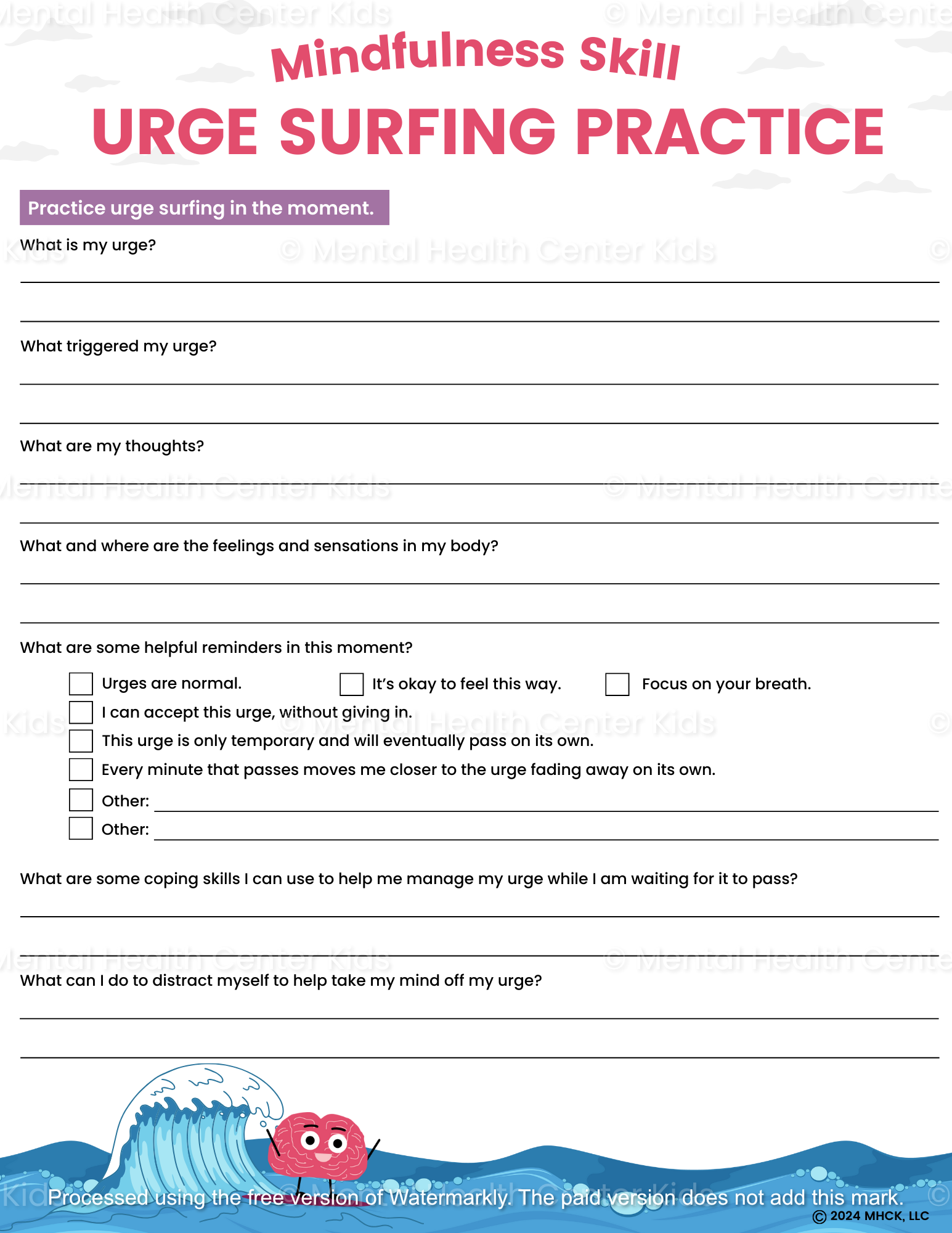 urge surfing practice worksheet