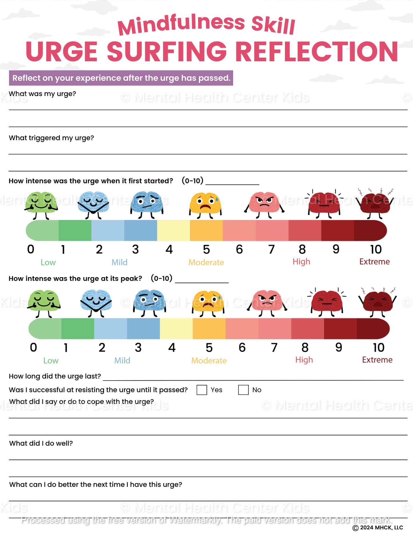 urge surfing technique worksheet