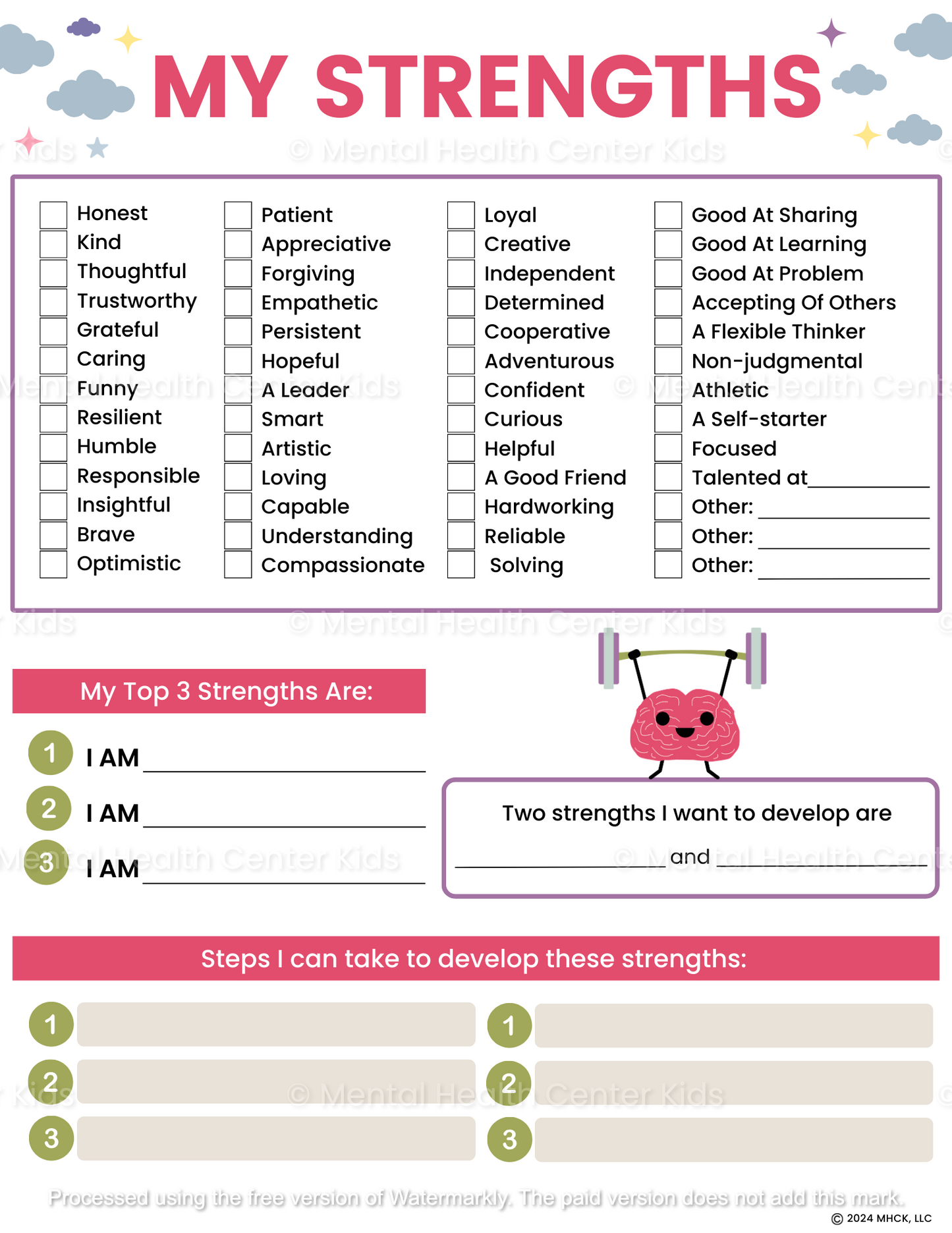 strengths therapy worksheet for kids