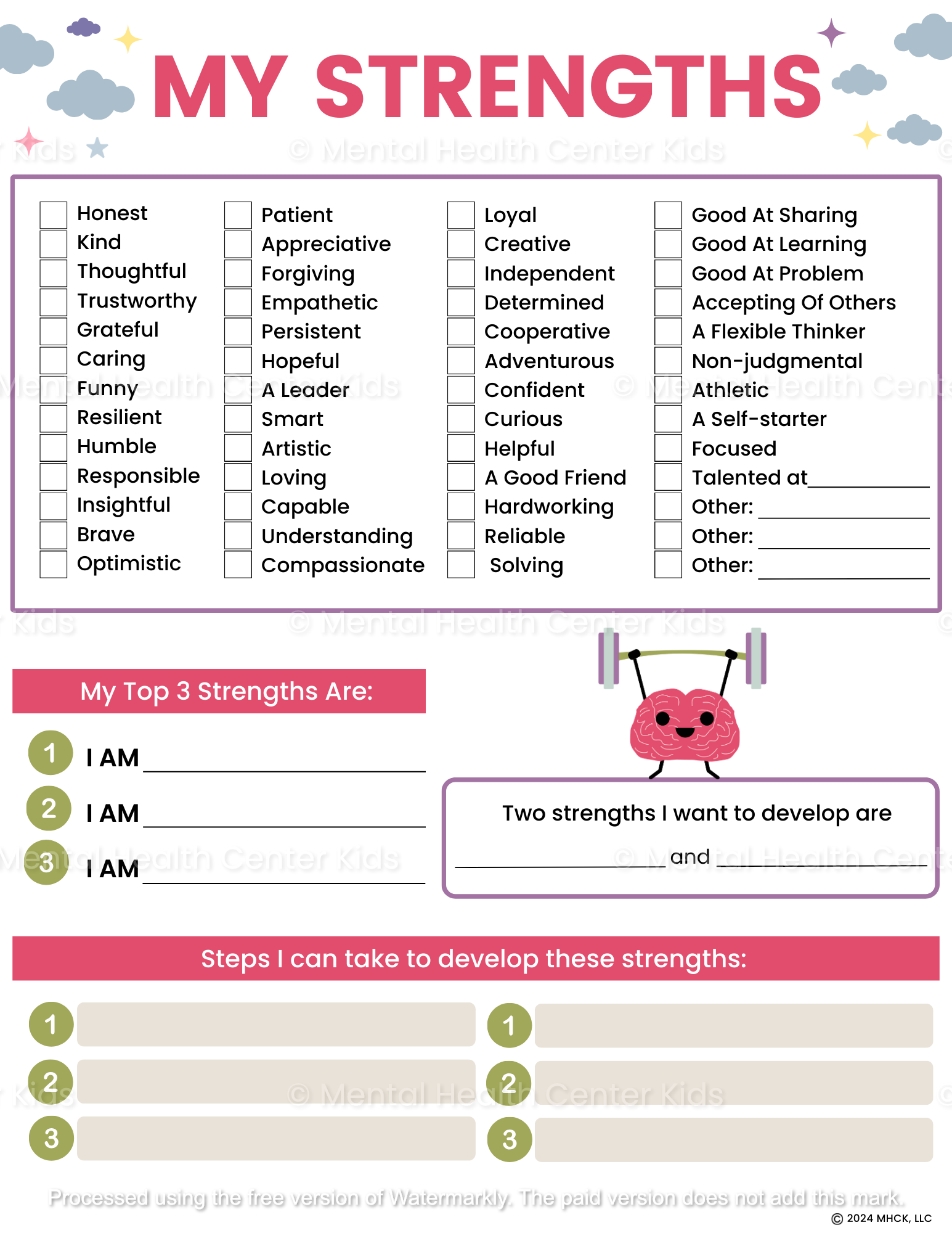 strengths therapy worksheet for kids