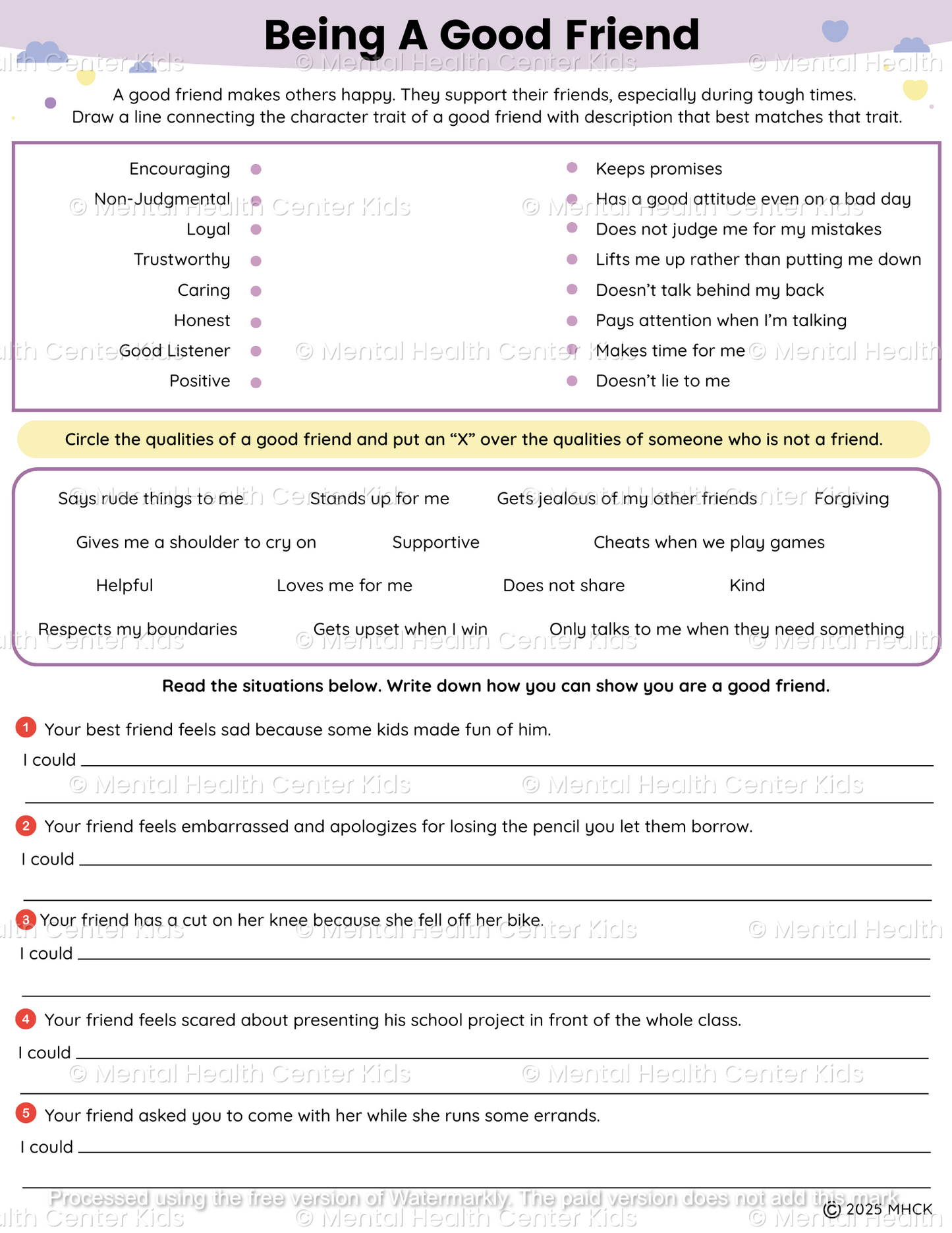 being a good friend worksheet