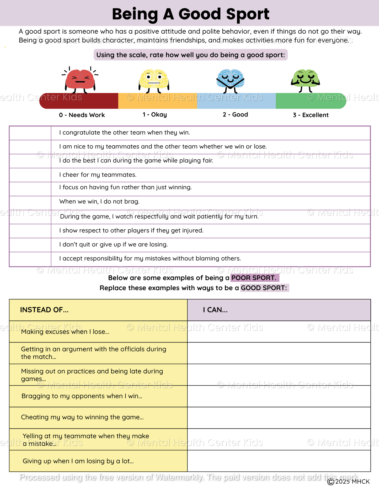 being a good sport worksheets