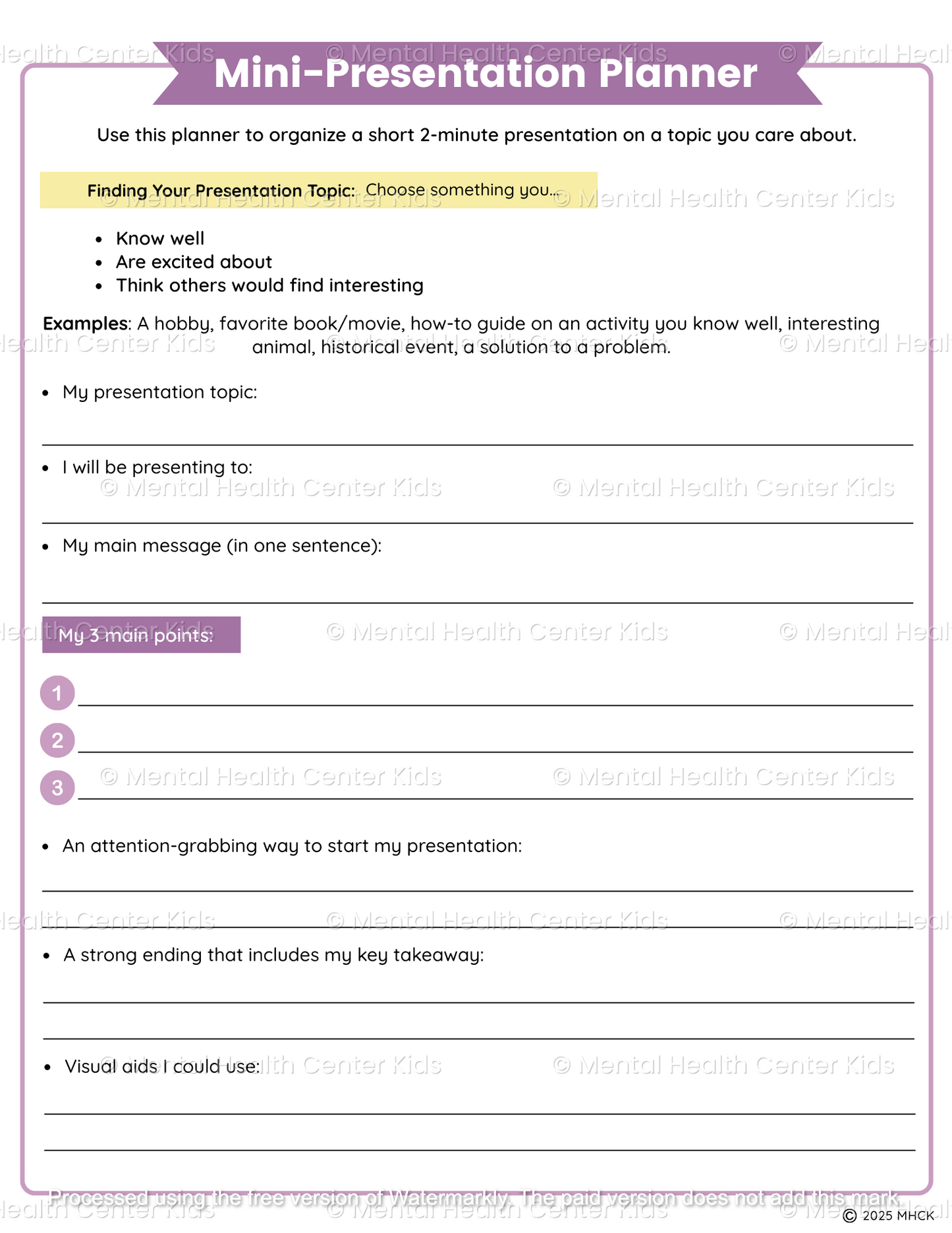 public speaking worksheet